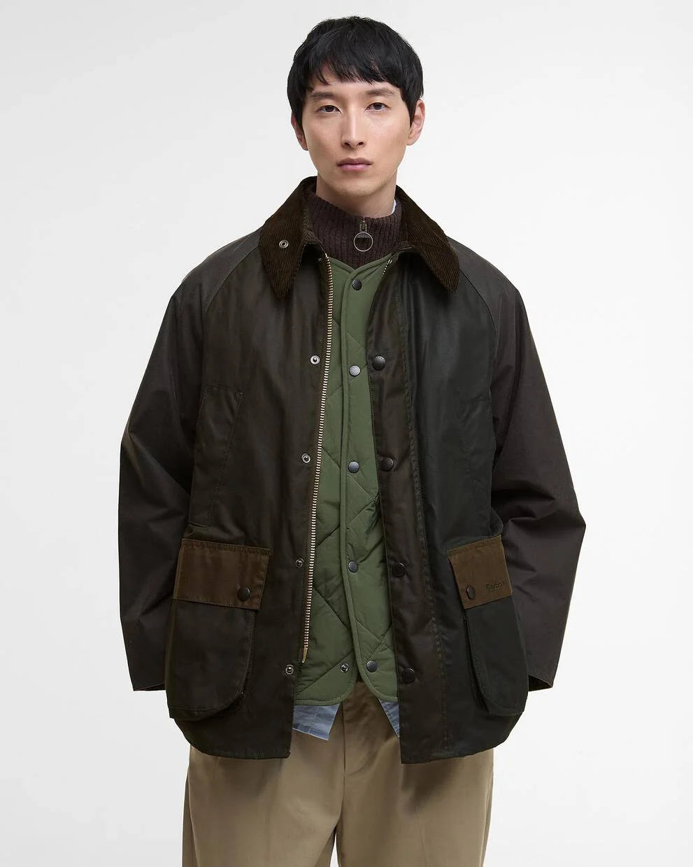 BARBOUR Patchwork Oversized Bedale Waxed Jacket Sage Multi