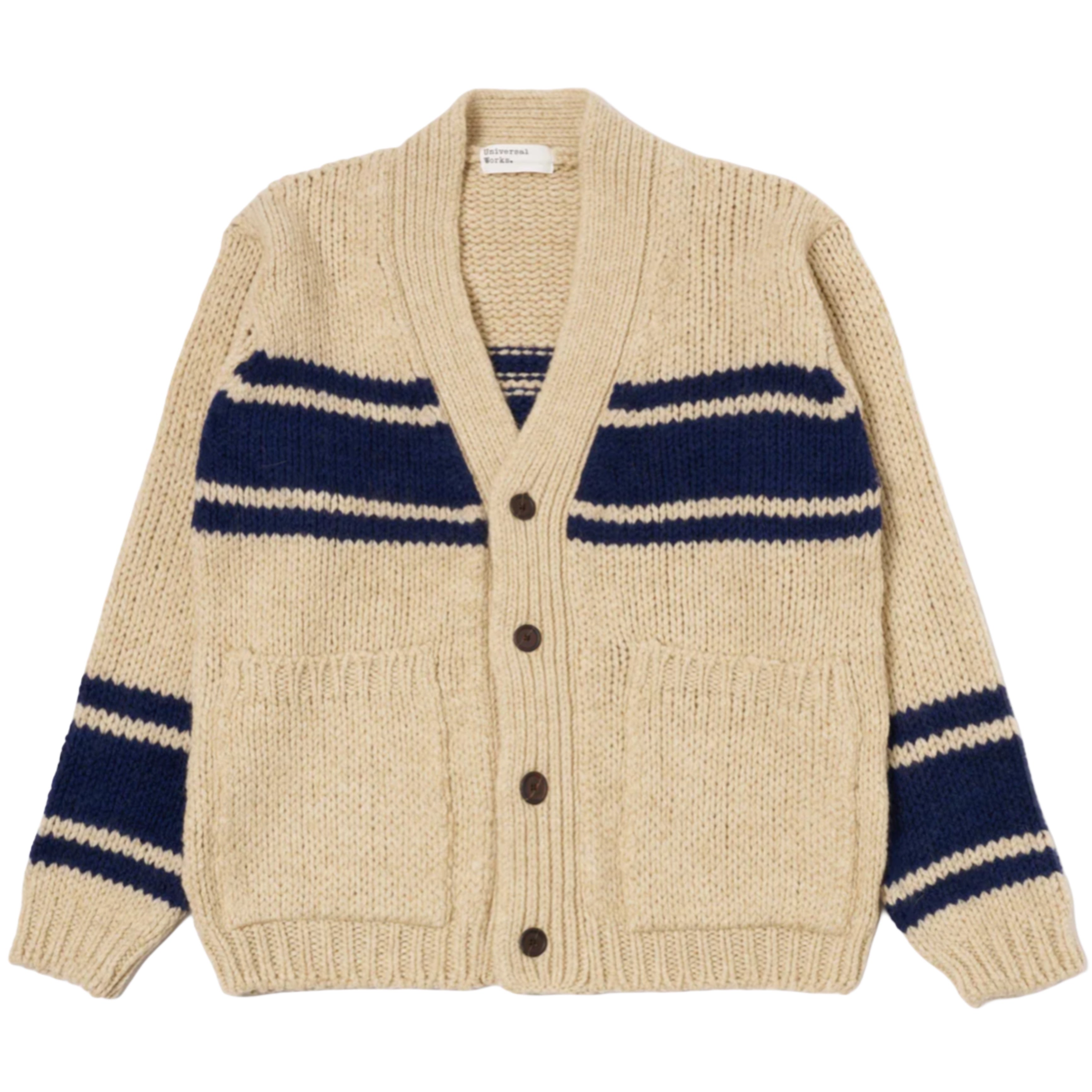 UNIVERSAL WORKS Sand Chunky Knit Stripe Langdale Cardigan