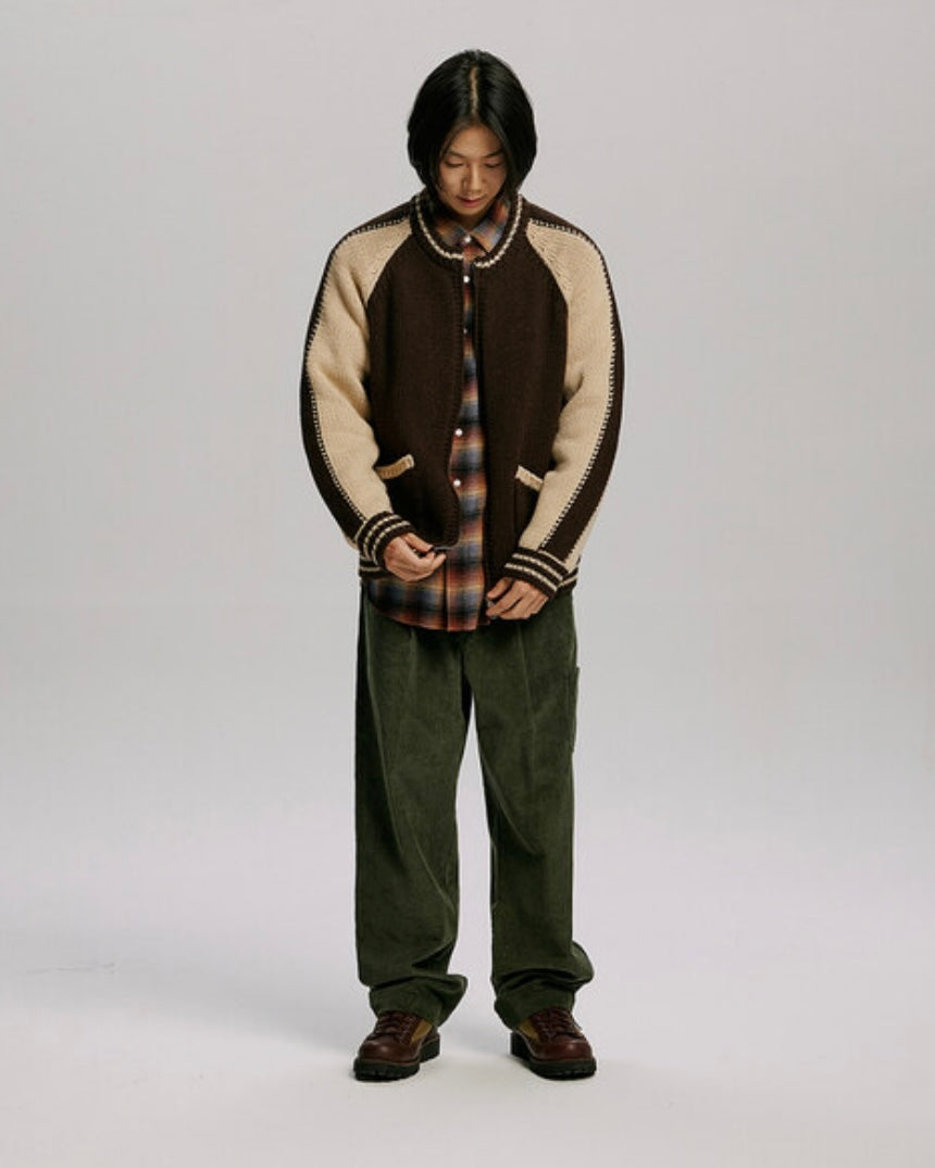 FRIZMWORKS Wool Varsity Cardigan Brown Tan