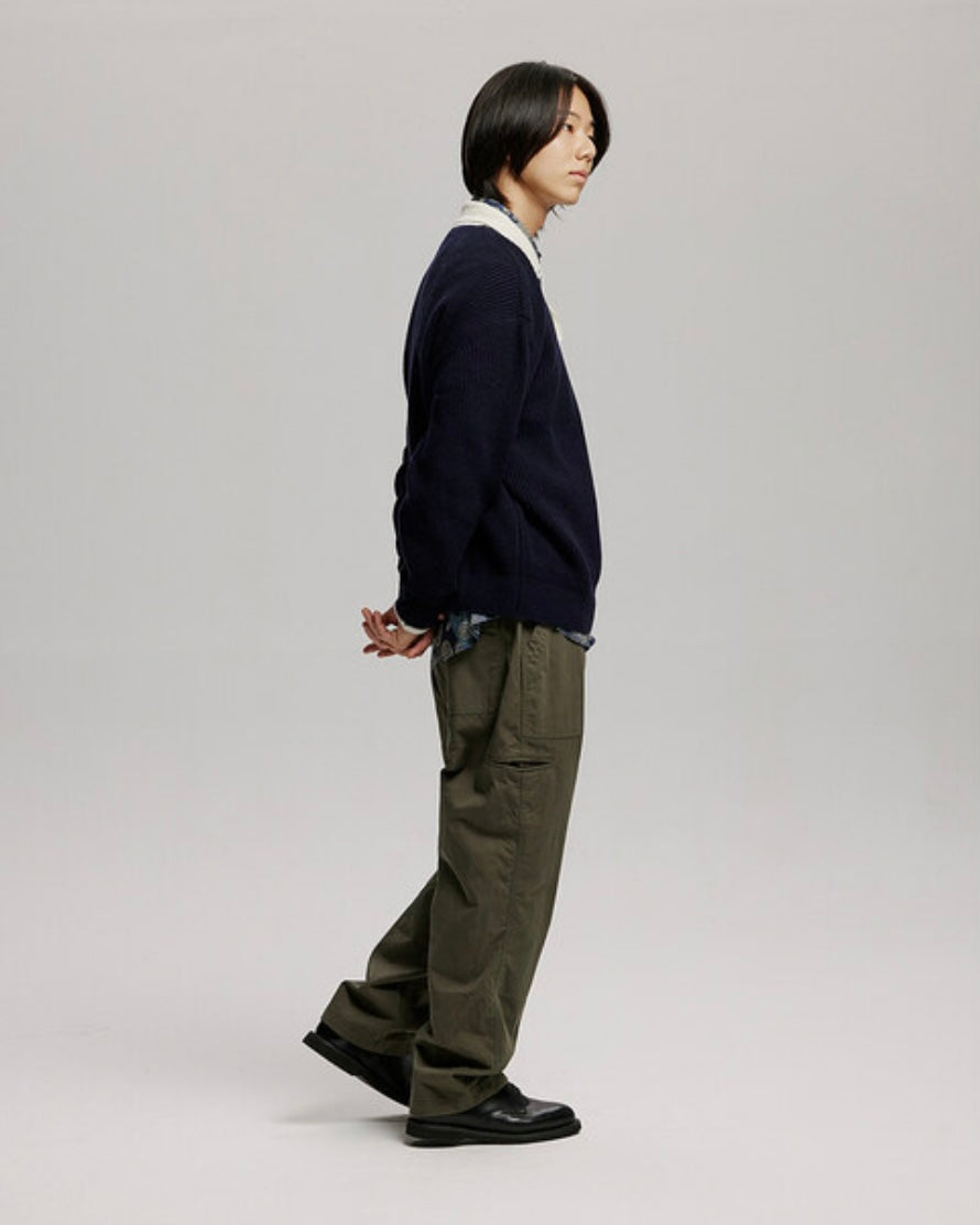 FRIZMWORKS Contrast Collar Half Zip Knit Navy