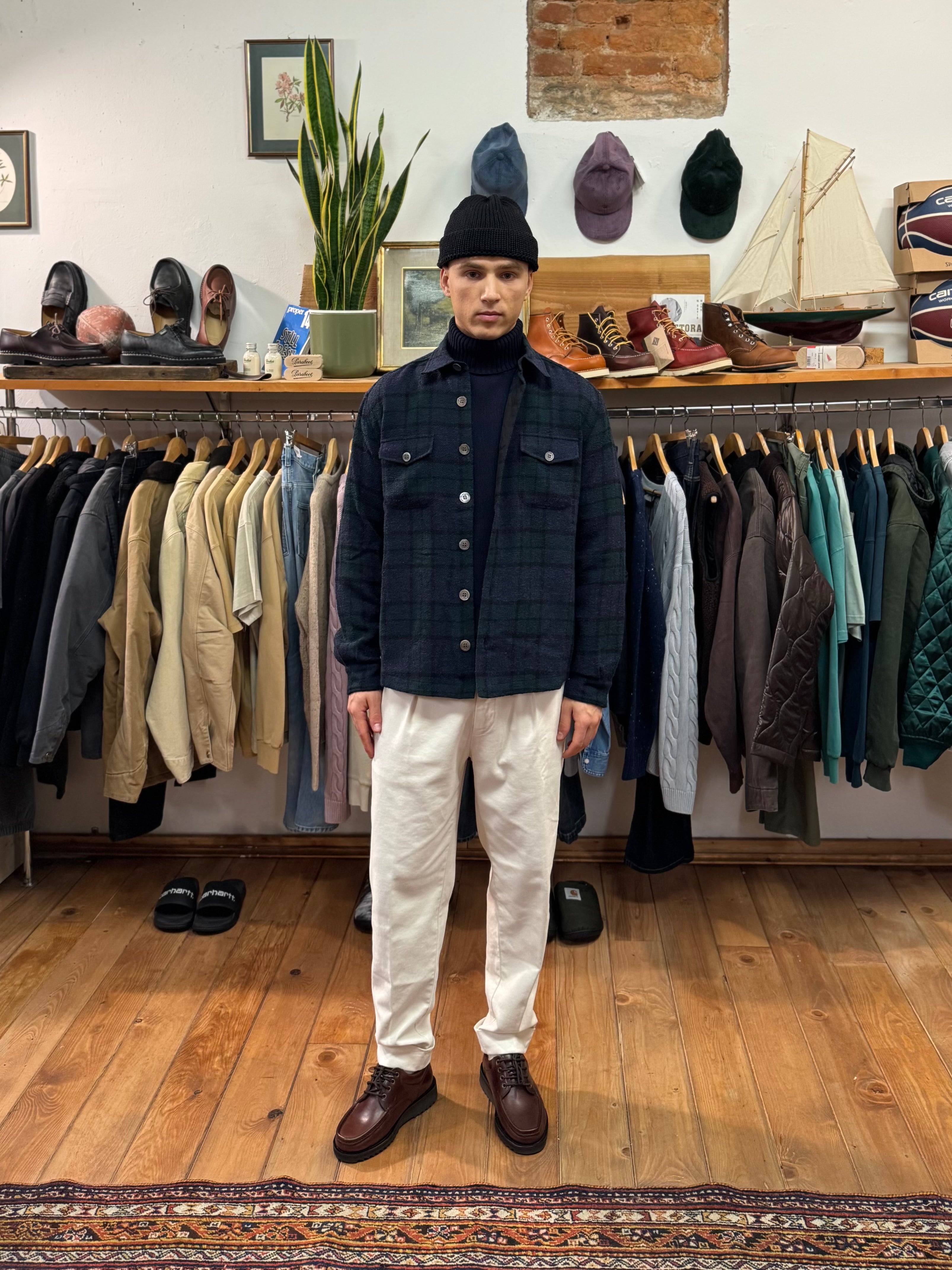 FRESH Tartan Wool Overshirt in Blue and Green