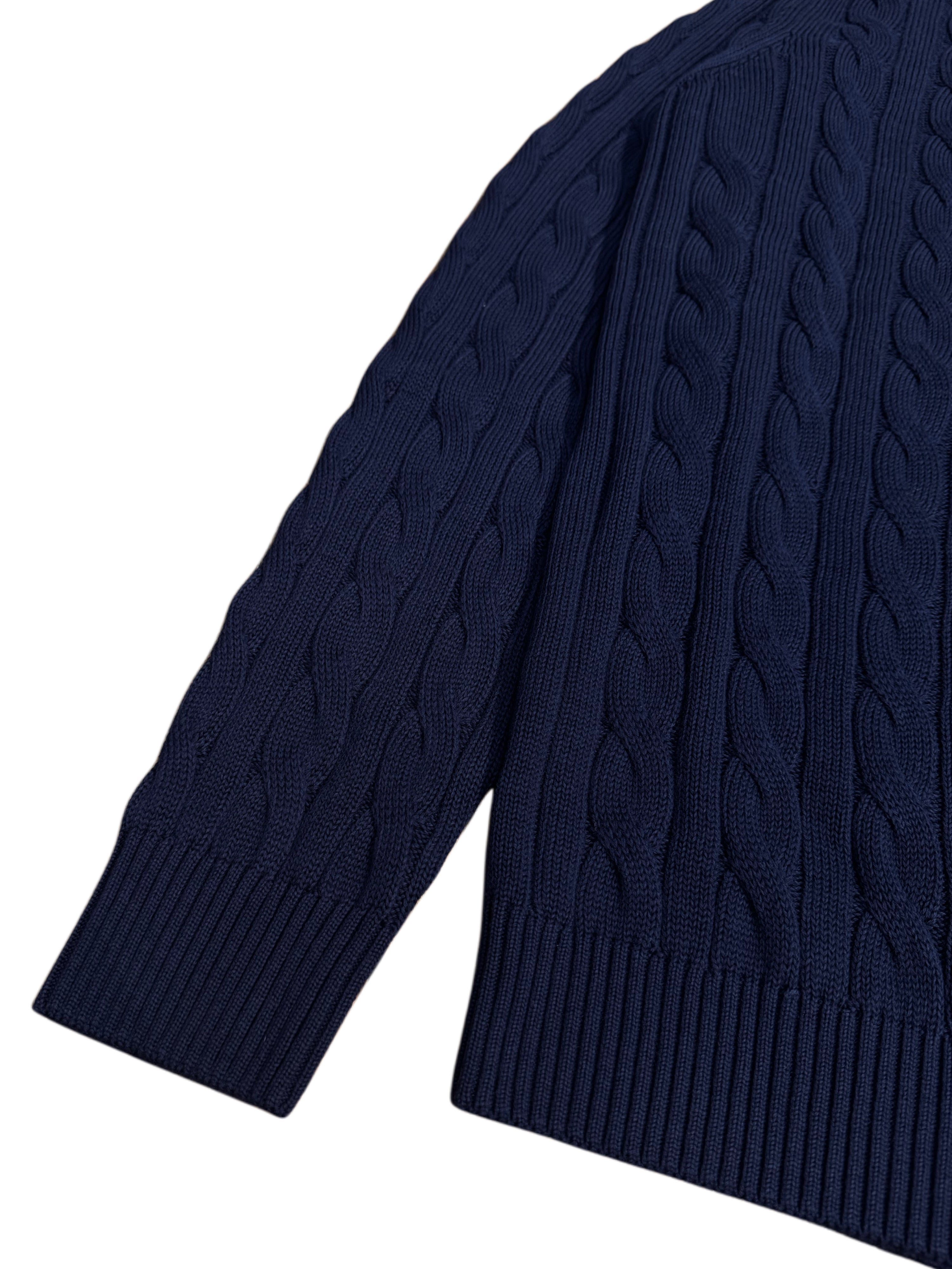 Pull en maille torsadée en coton marine NEUF