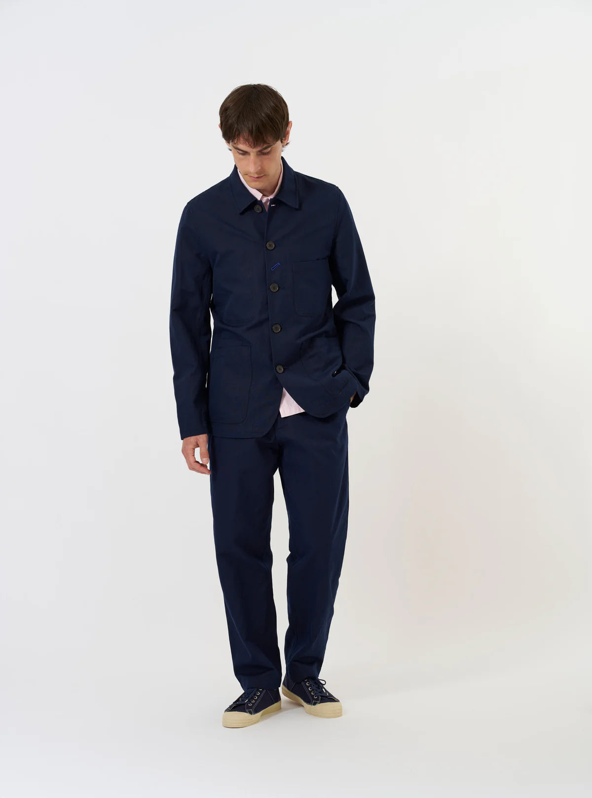 UNIVERSAL WORKS Navy Linen Slub Weave Bakers Jacket