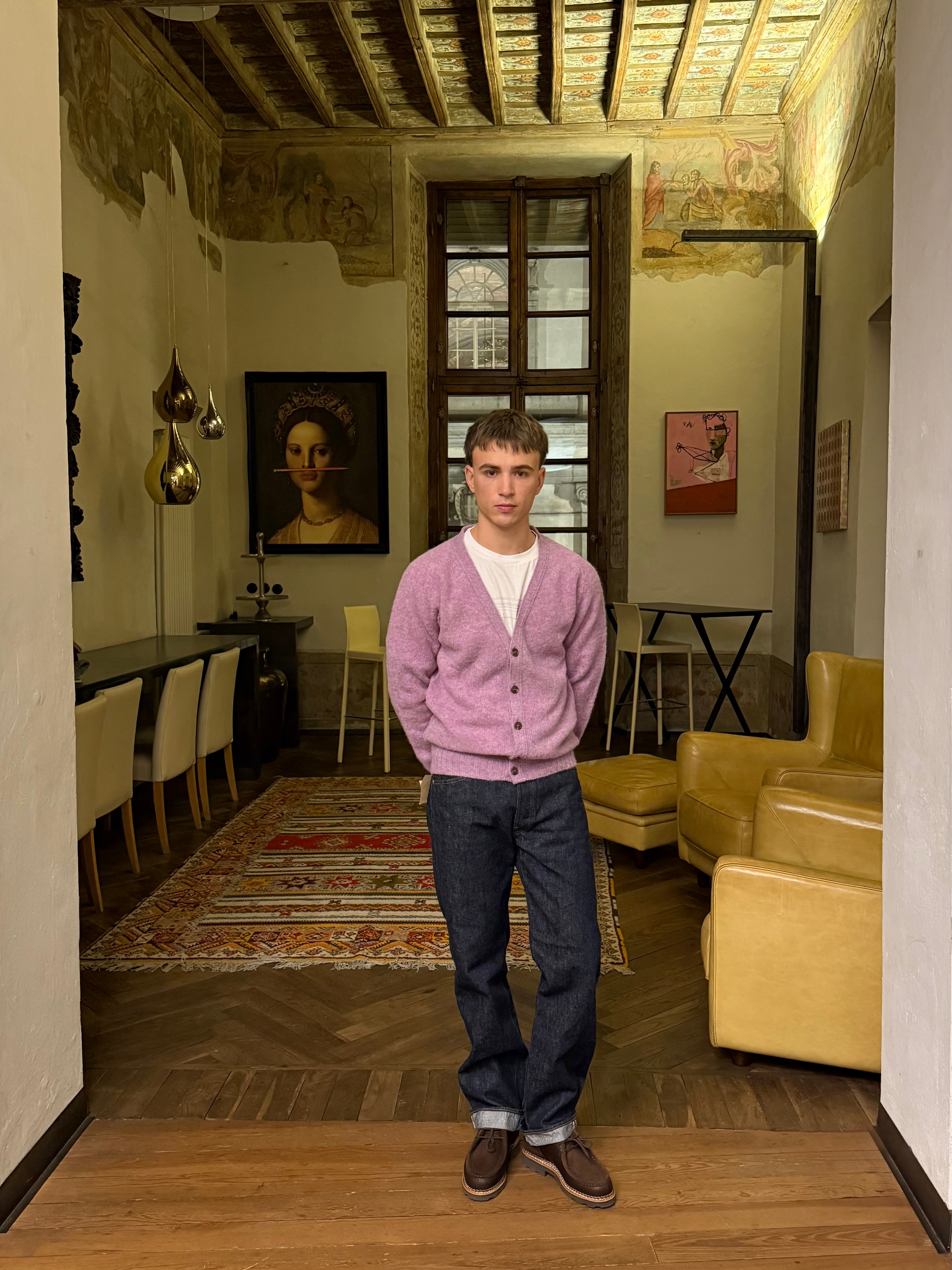 FRESH Dave Shaggy Shetland Wool Cardigan In Nettle