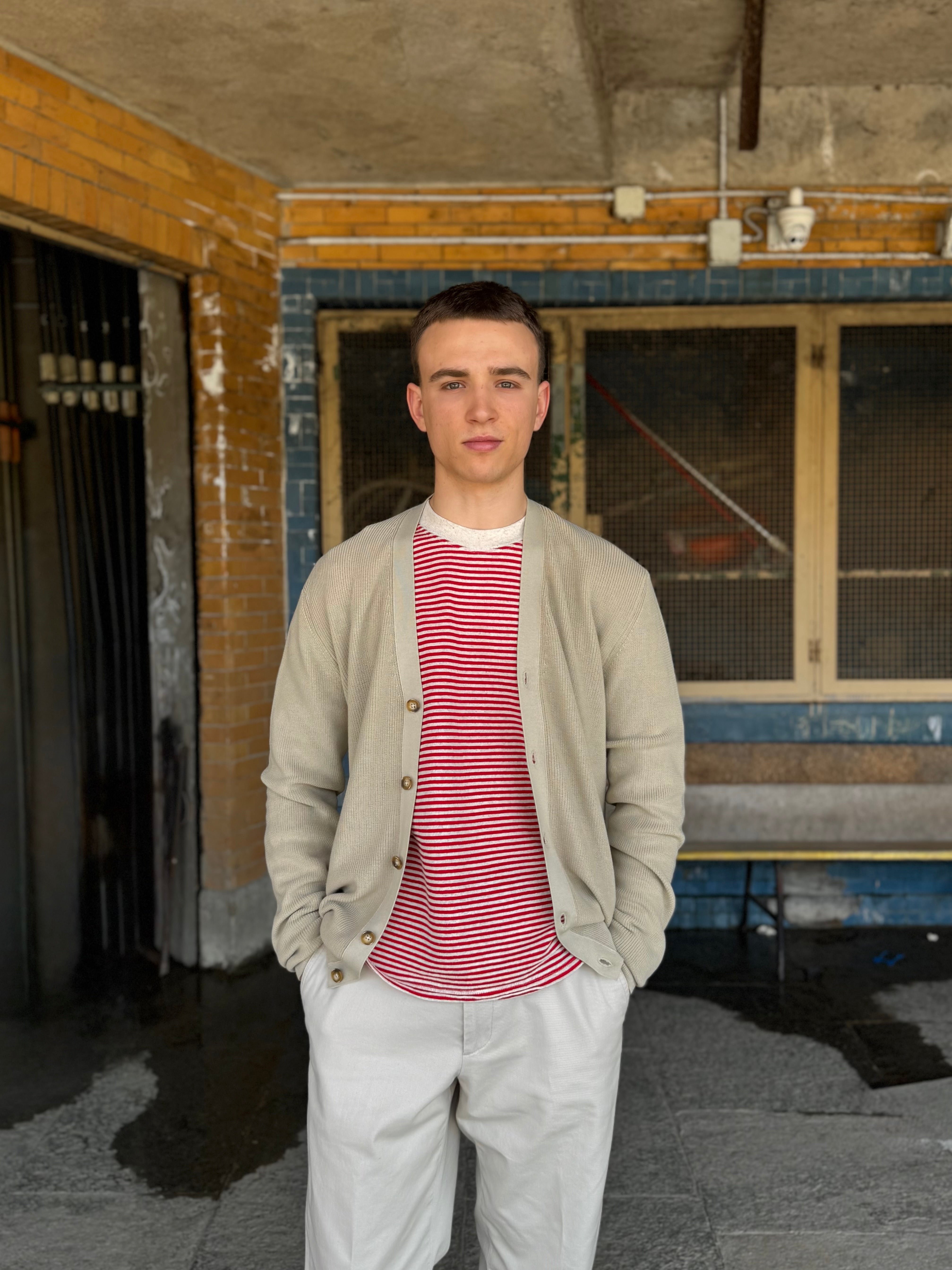 FRESH Scott Italian Cotton Cardigan in Sand