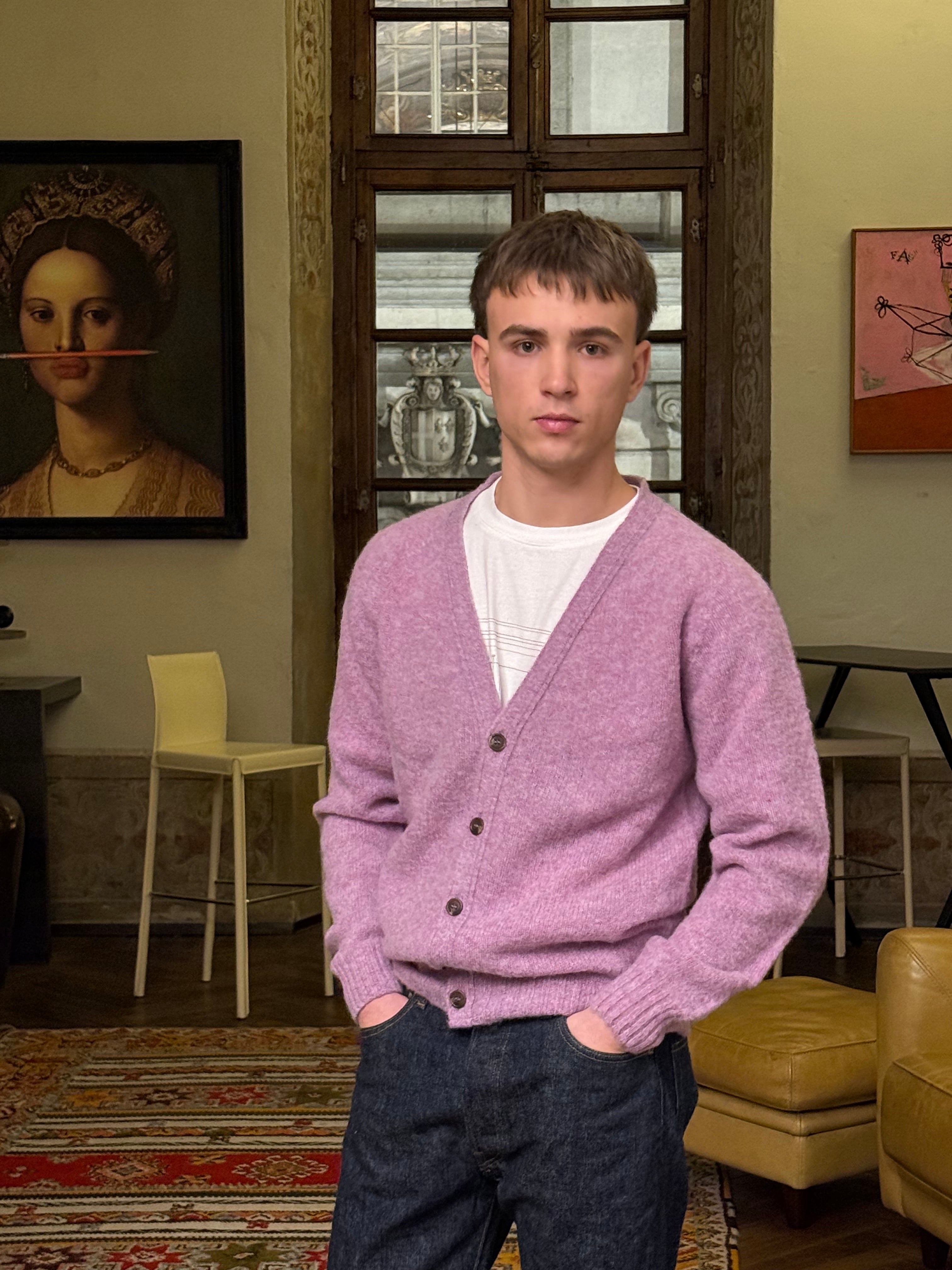 FRESH Dave Shaggy Shetland Wool Cardigan In Nettle