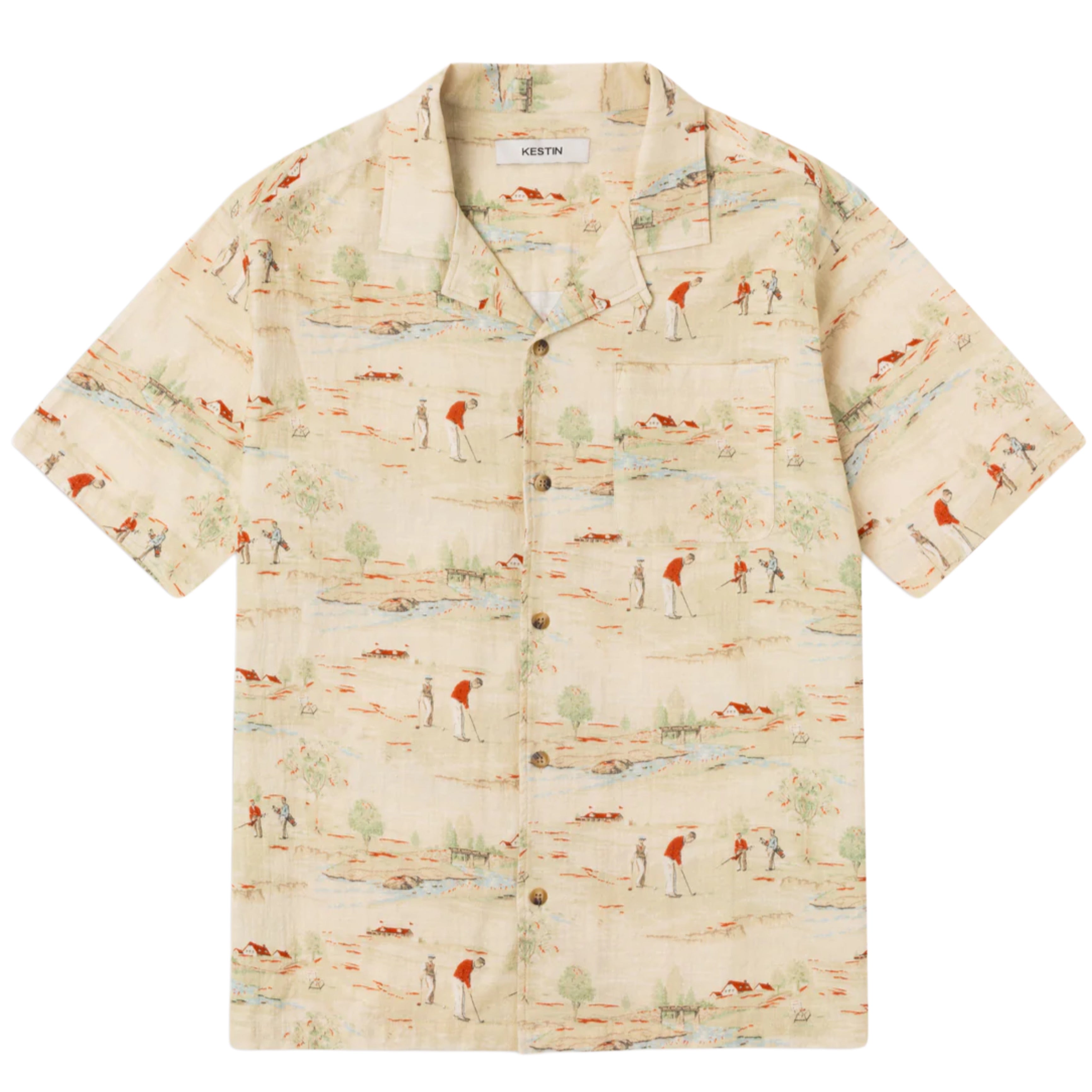KESTIN Crammond Shirt in Oatmeal Golf Print Cotton
