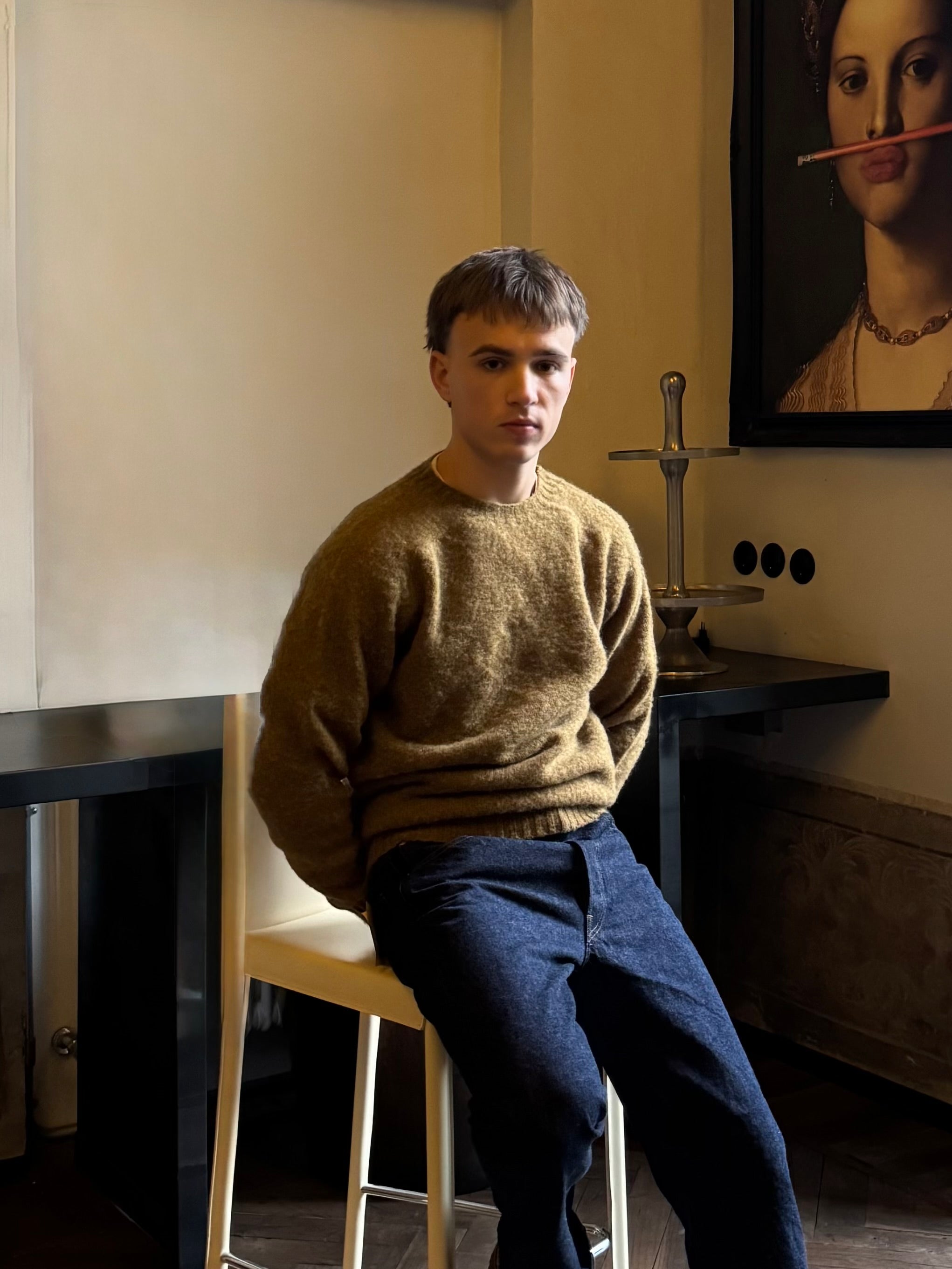 FRESH Sean Scottish Shaggy Wool Jumper In Asparagus