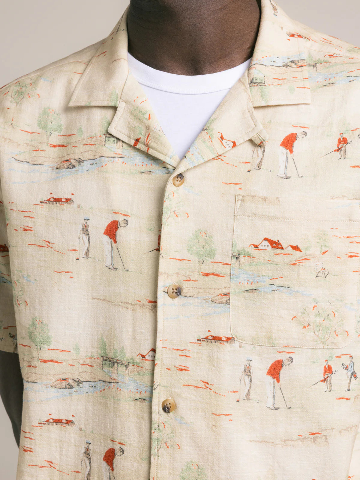 KESTIN Crammond Shirt in Oatmeal Golf Print Cotton