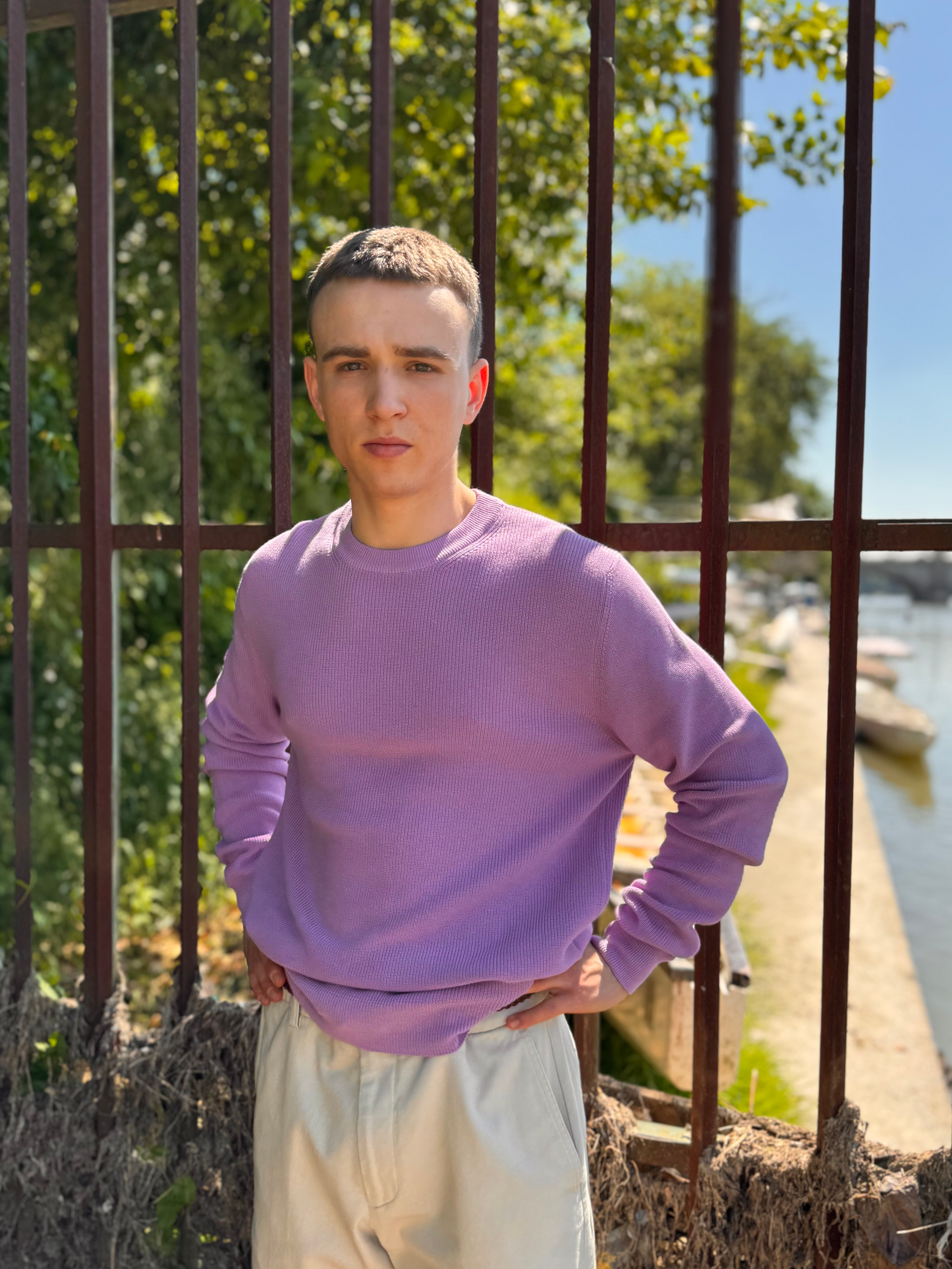 FRESH René Italian Cotton Crew Neck Sweater in Lilac
