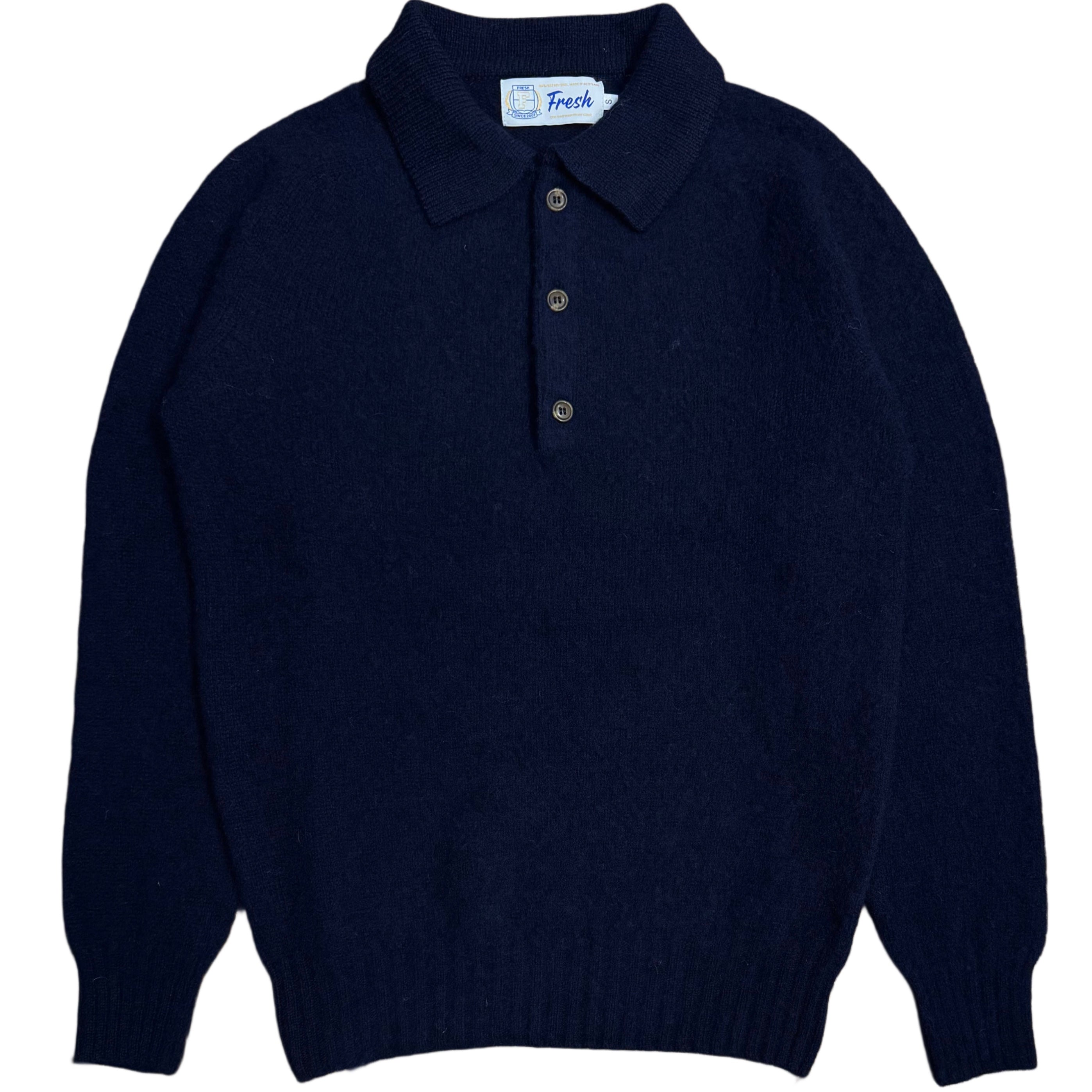 FRESH Paul Shaggy Shetland Wool Polo Sweater In Navy