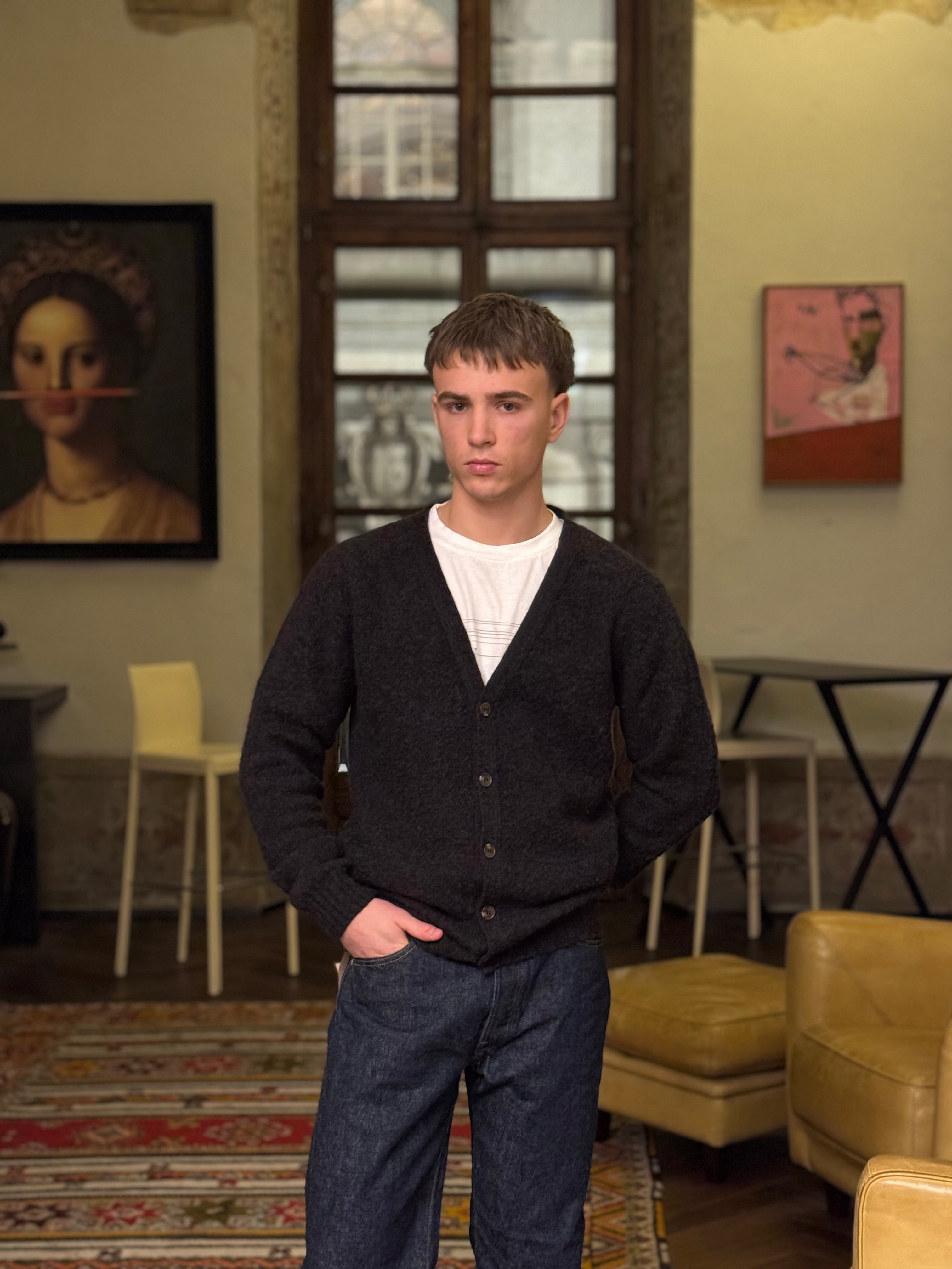 FRESH Dave Shaggy Shetland Wool Cardigan In Volcano