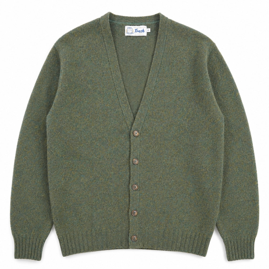 FRESH Dave Shaggy Shetland Wool Cardigan In Nettle