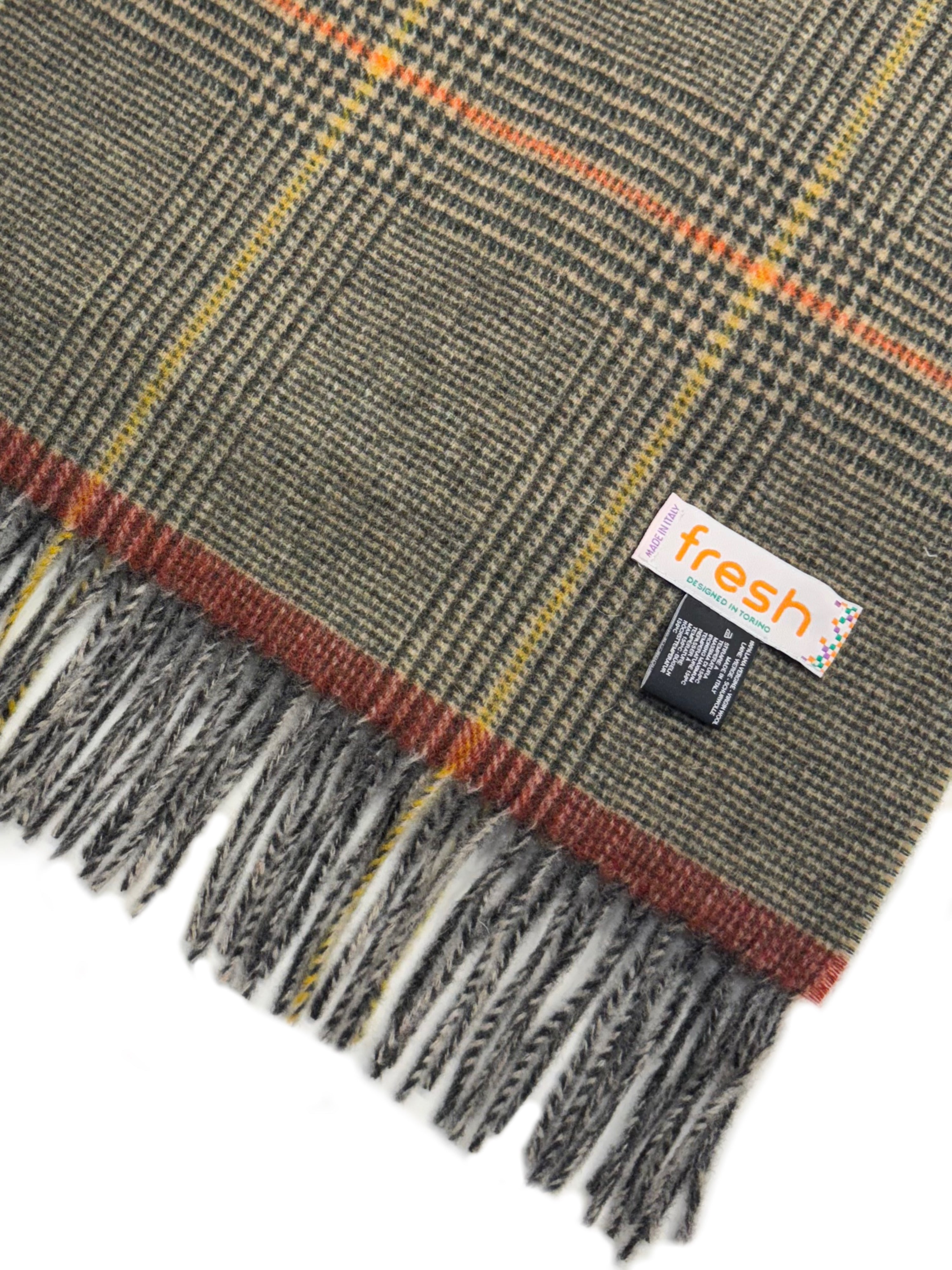 FRESH Beige Orange Yellow Striped Wool Scarf