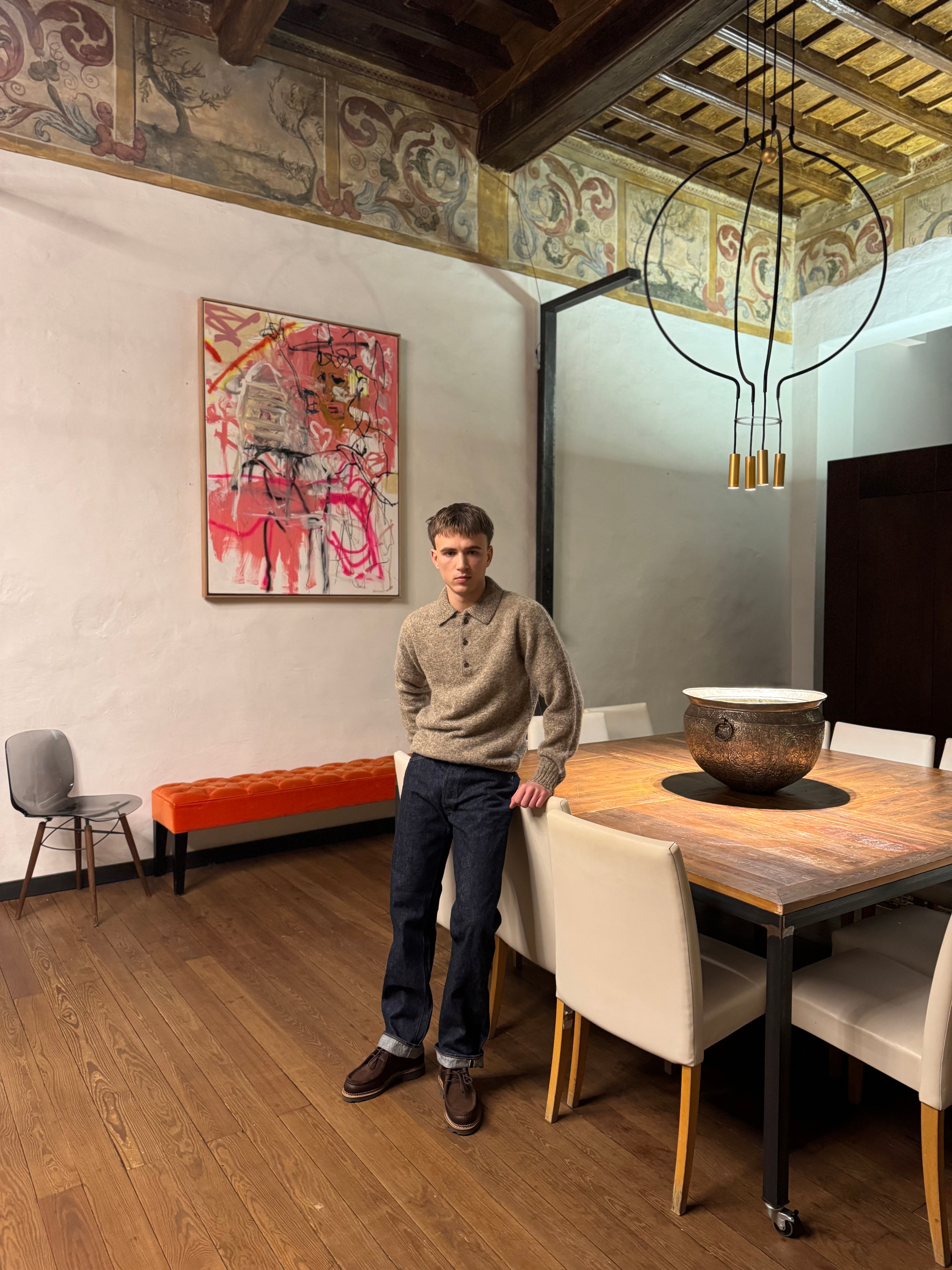 FRESH Paul Shaggy Shetland Wool Polo Sweater In Pebble