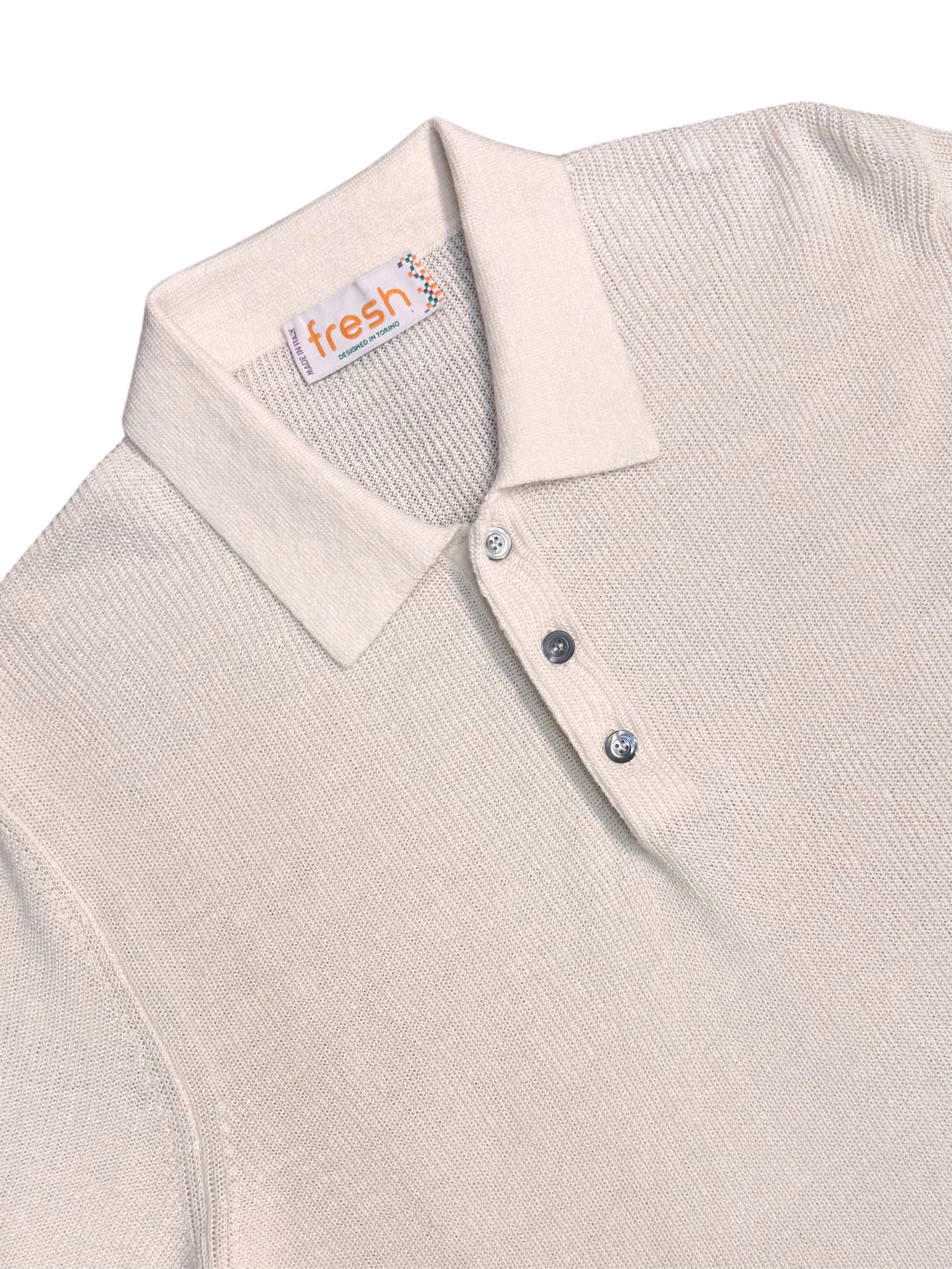 FRESH Cream Linen Retro Polo Shirt
