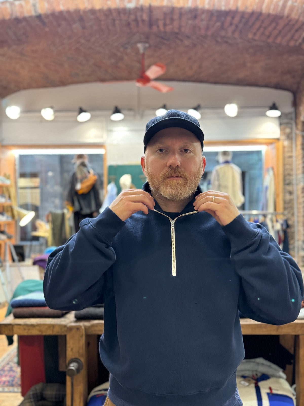 FRESH Barry Cotton Quarter-Zip Sweatshirt  in Navy