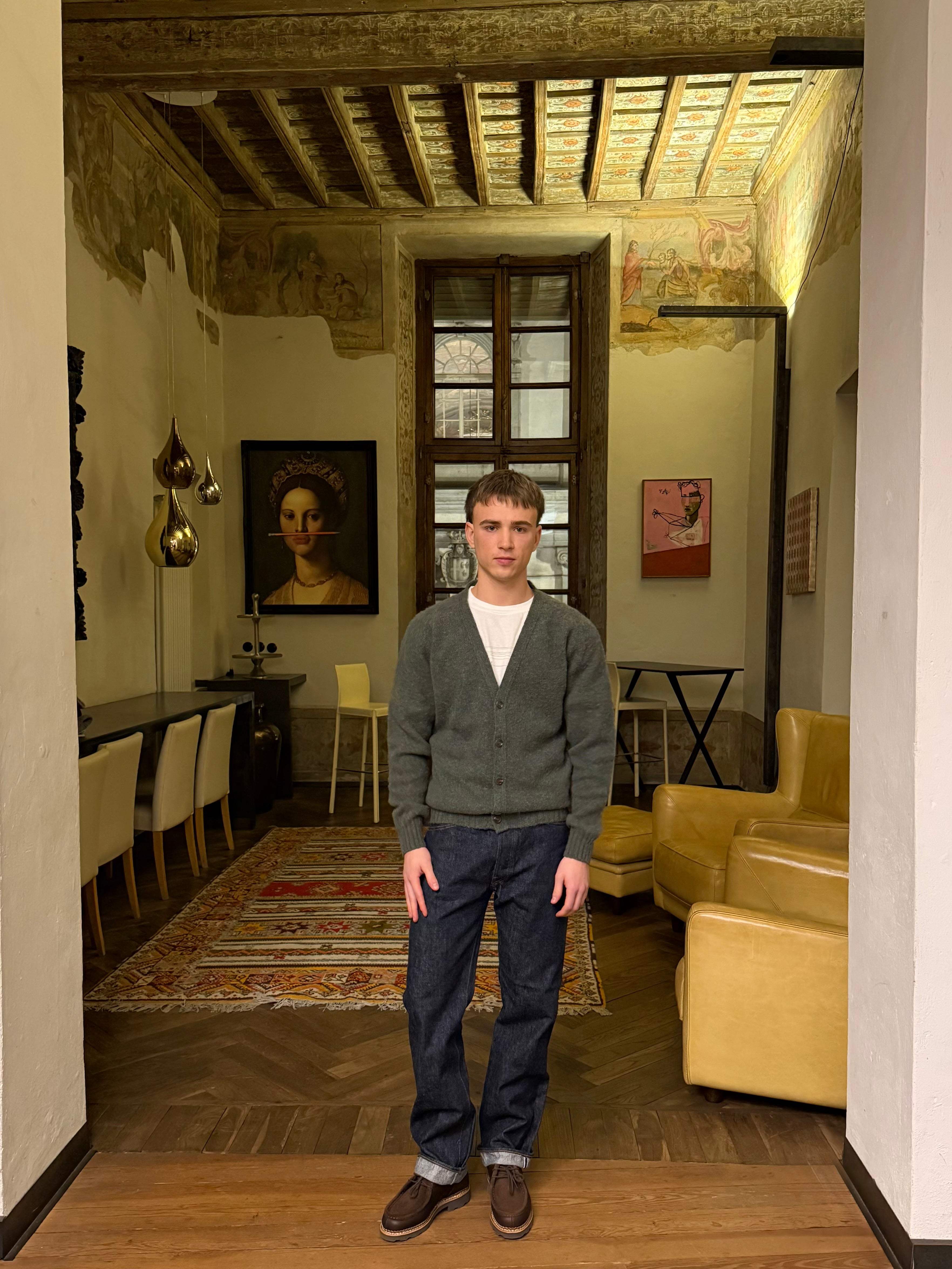 FRESH Dave Shaggy Shetland Wool Cardigan In Sweetpea