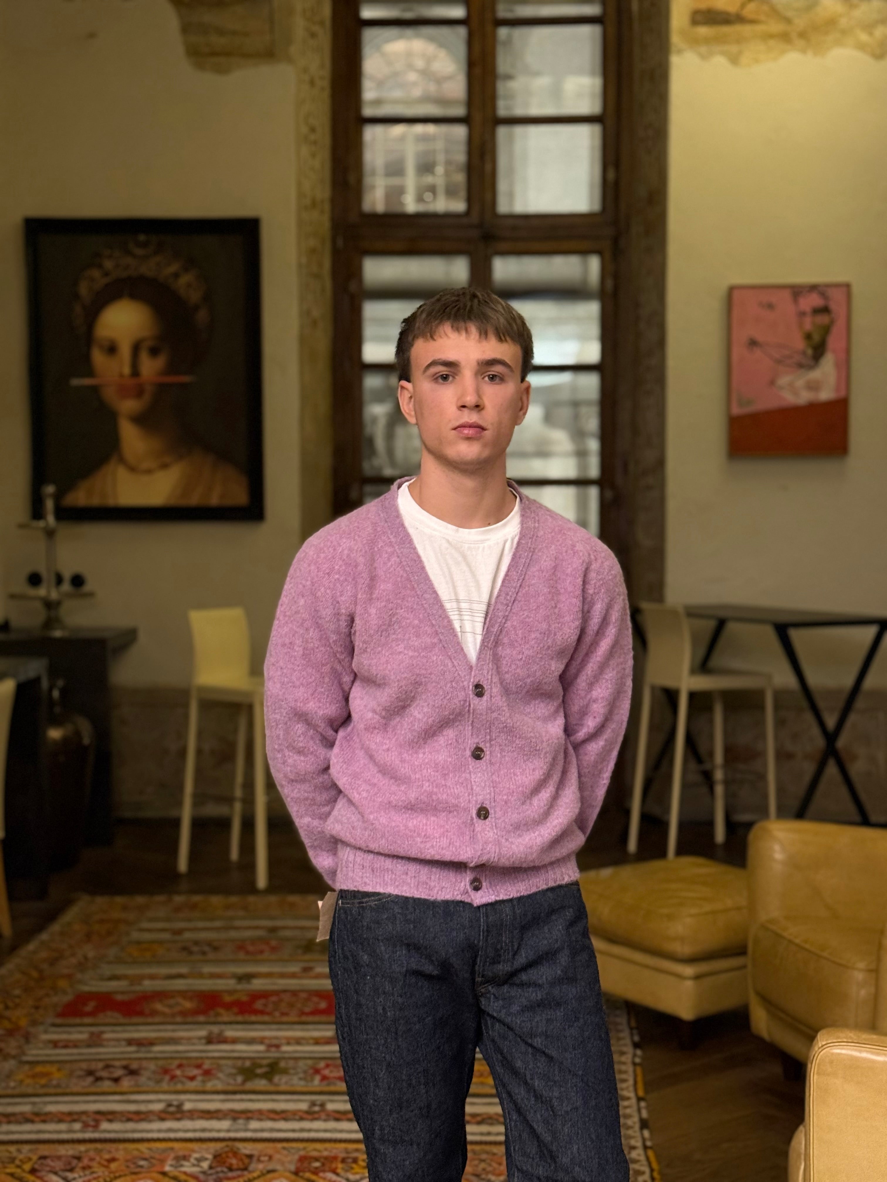 FRESH Dave Shaggy Shetland Wool Cardigan In Nettle