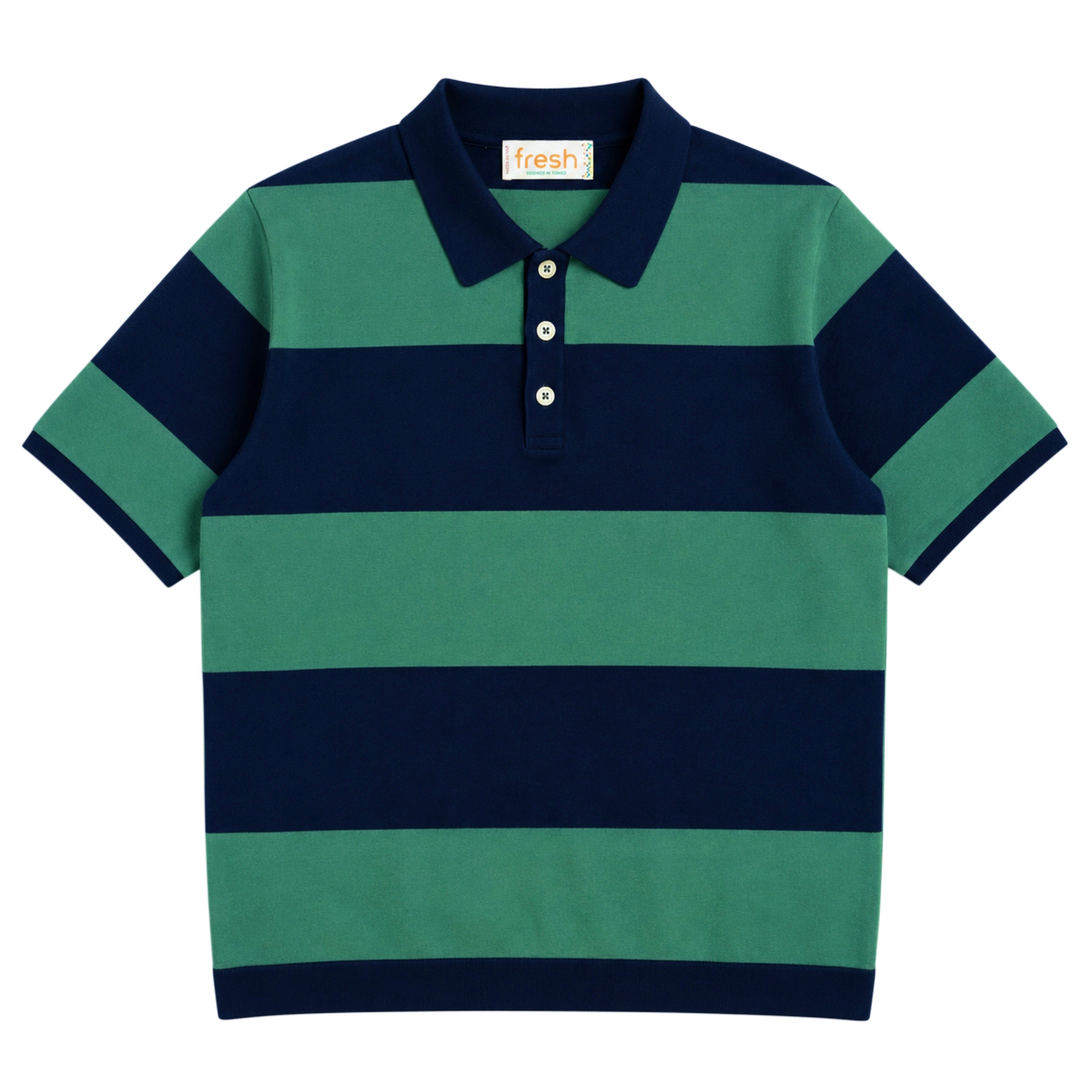 FRESH Hockney Striped Polo Shirt in Navy and Green