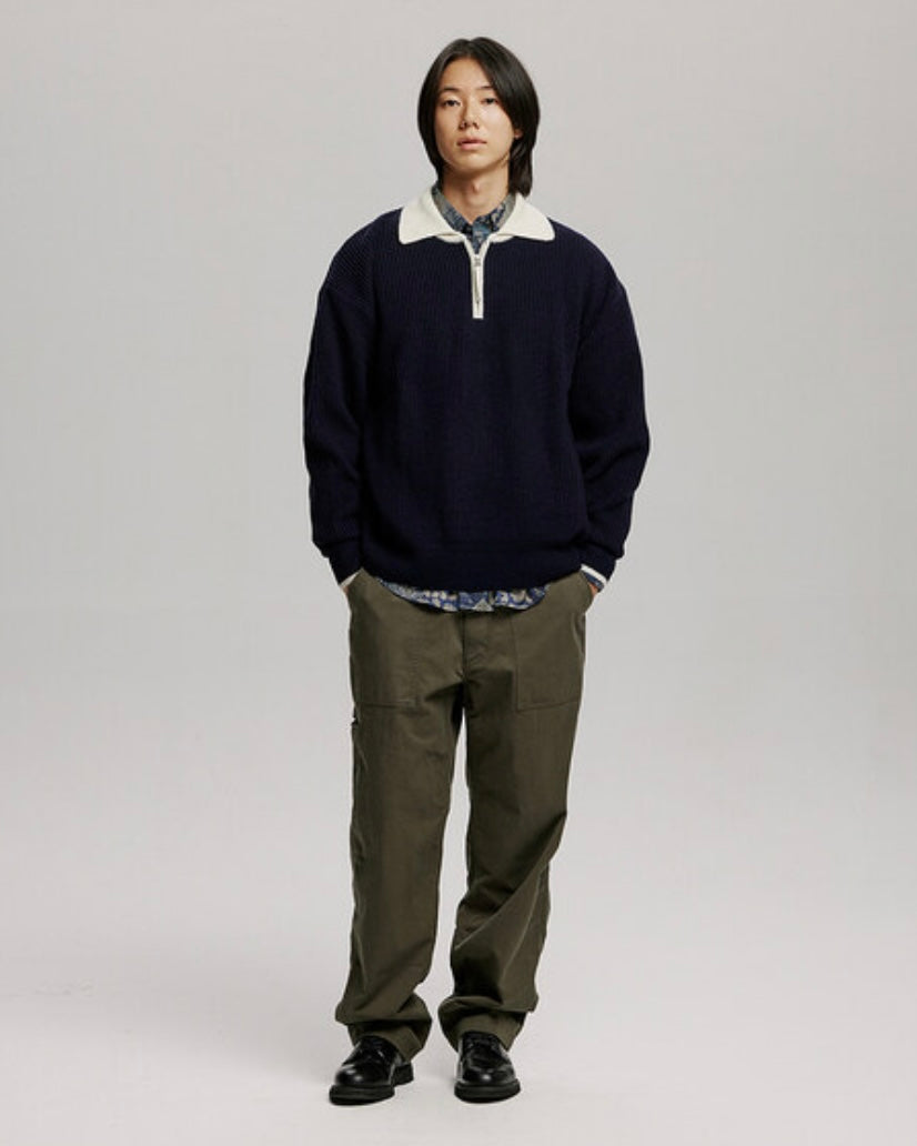 FRIZMWORKS Contrast Collar Half Zip Knit Navy