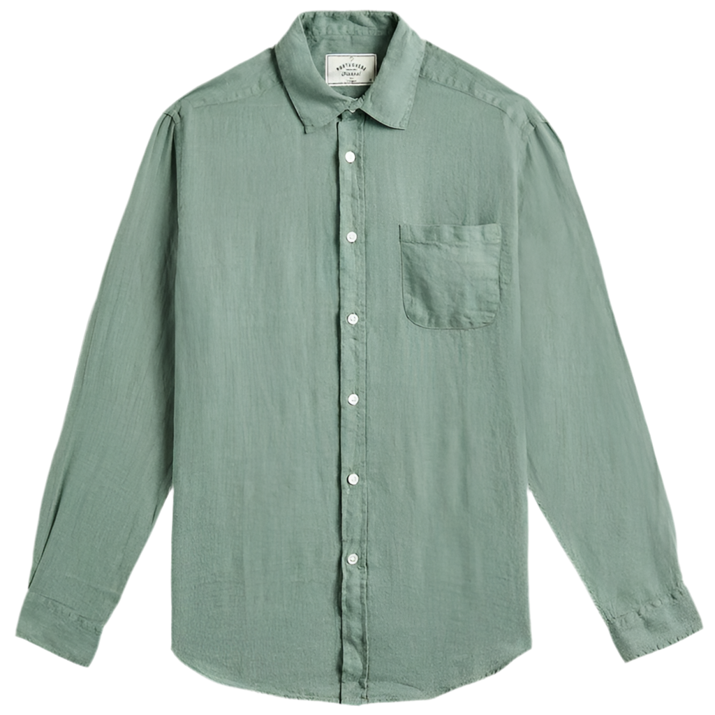 PORTUGUESE FLANNEL Linen Dry Green Shirt