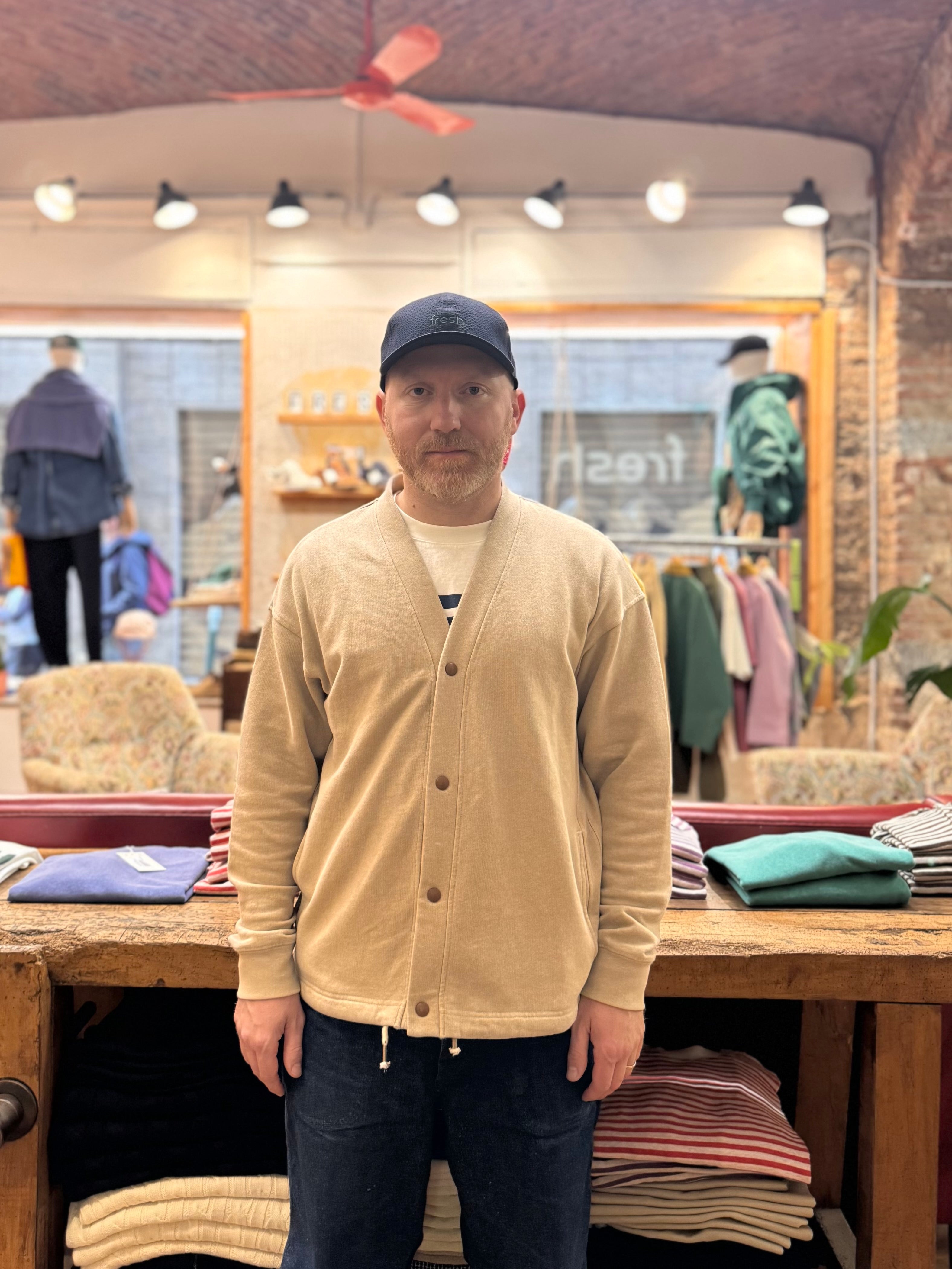 FRESH Tré Plated Cotton Cardigan in Sand