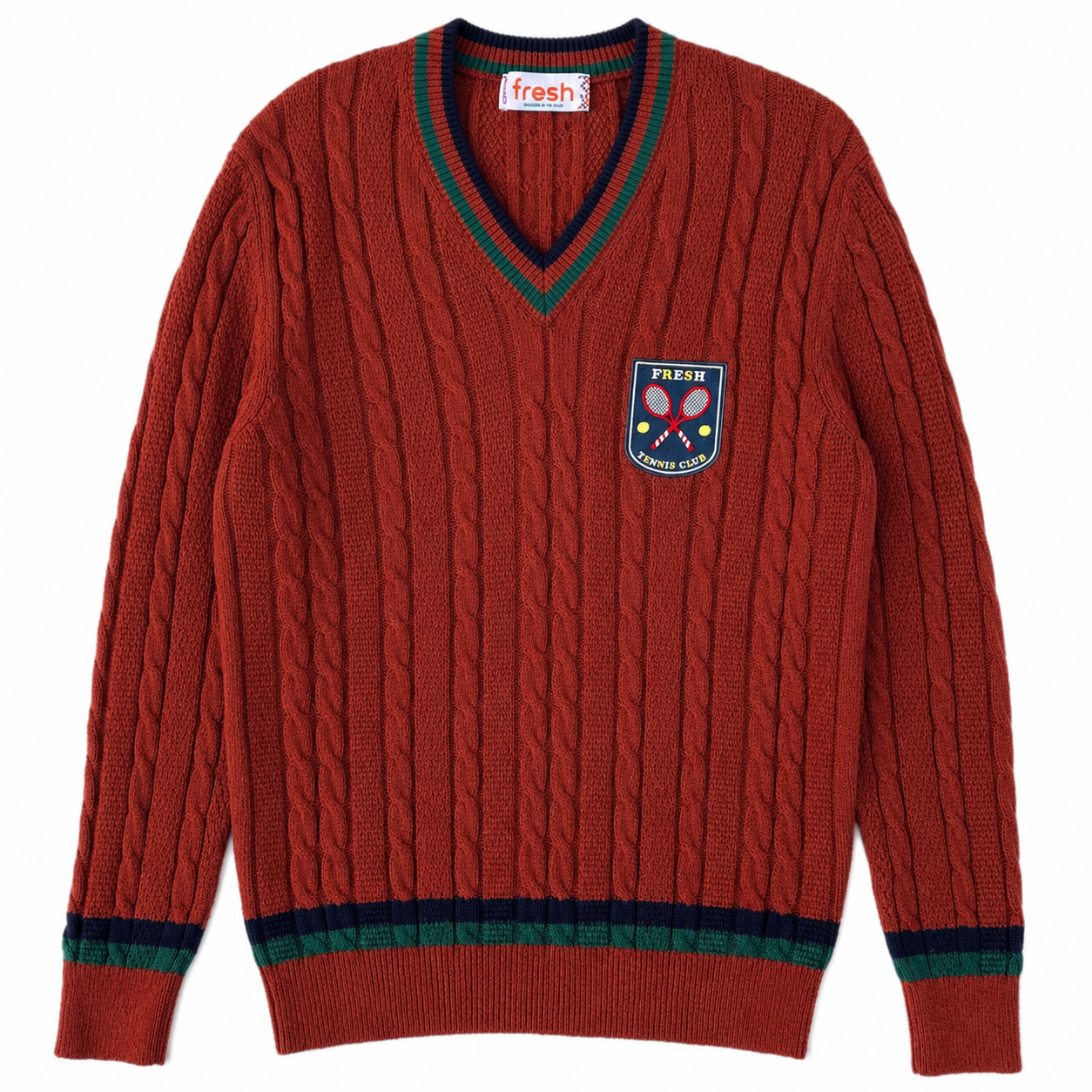 FRESH Tennis Club V Neck Cotton Sweater In Brown