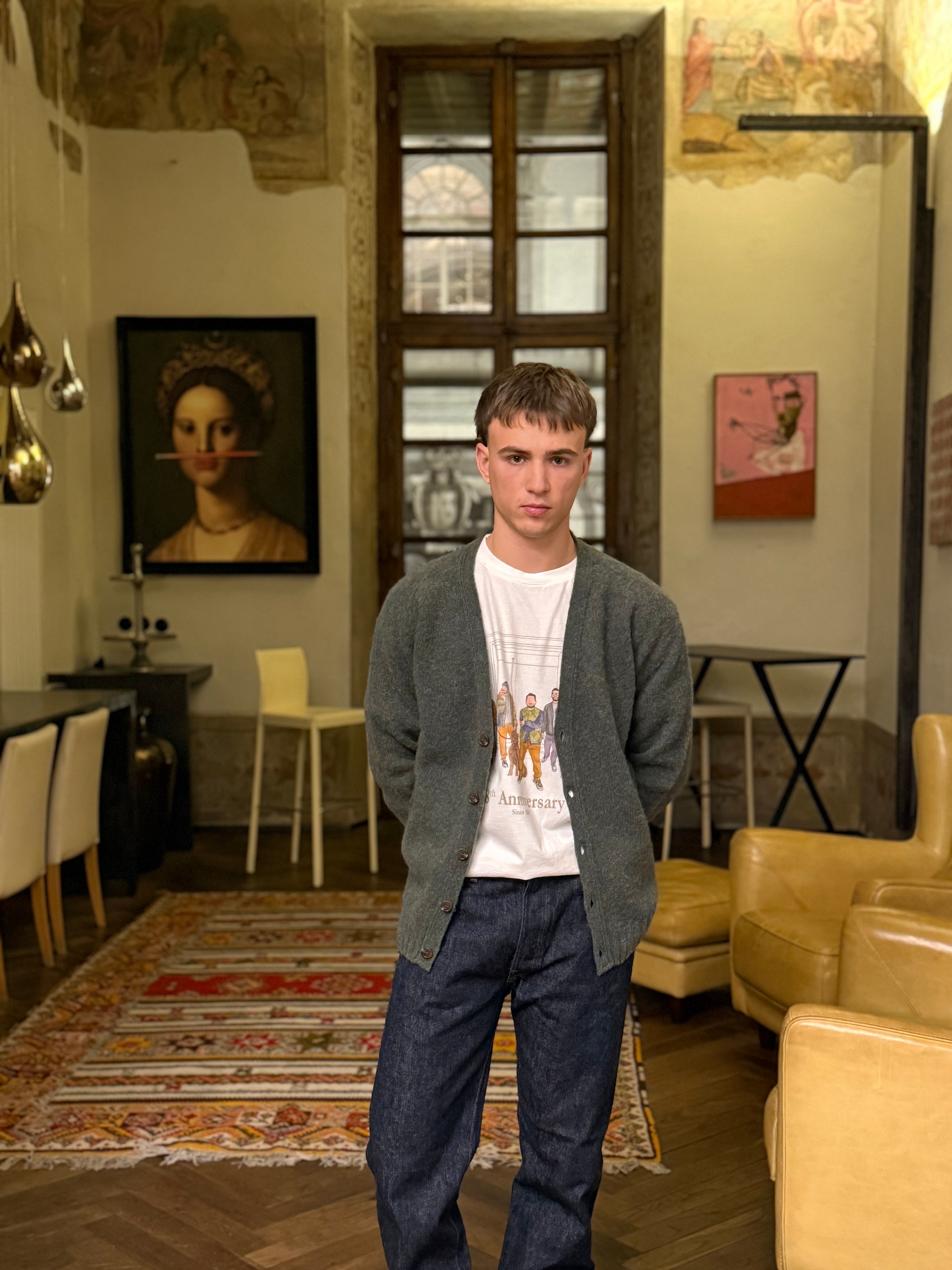 FRESH Dave Shaggy Shetland Wool Cardigan In Sweetpea