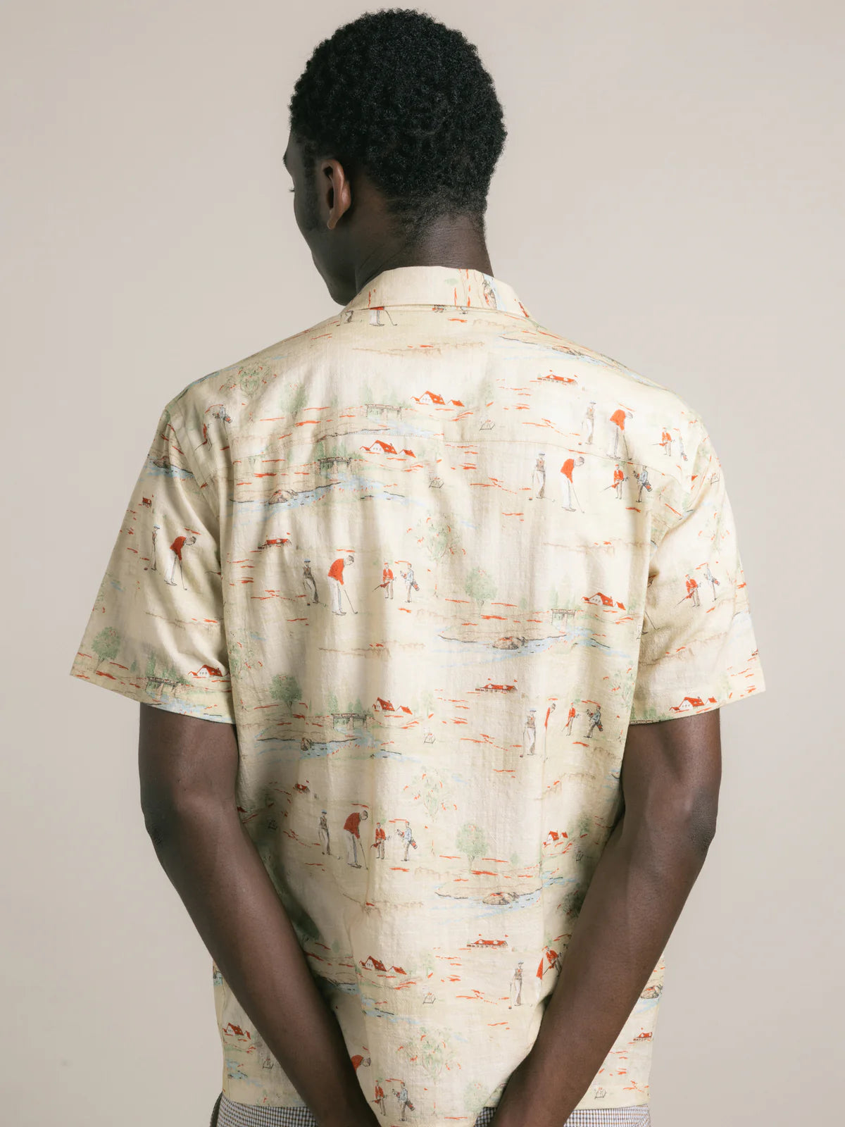 KESTIN Crammond Shirt in Oatmeal Golf Print Cotton