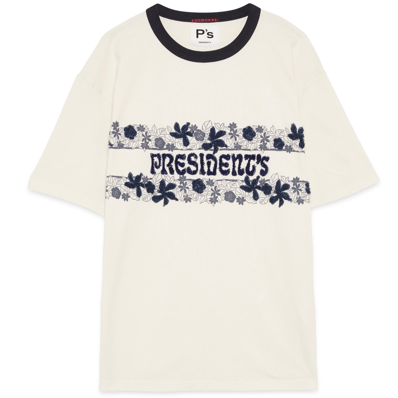 PRESIDENT’S Flower T-Shirt In Ecru And Blue Washed Jersey