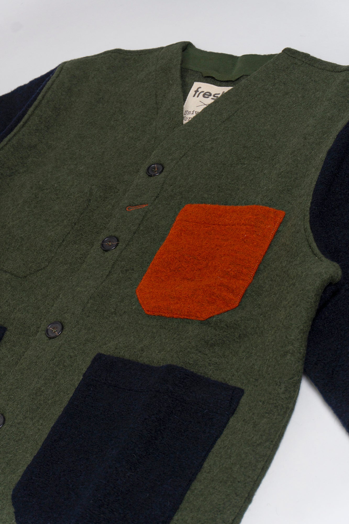UNIVERSAL WORKS x Fresh Cardigan Wool Fleece Olive Rust