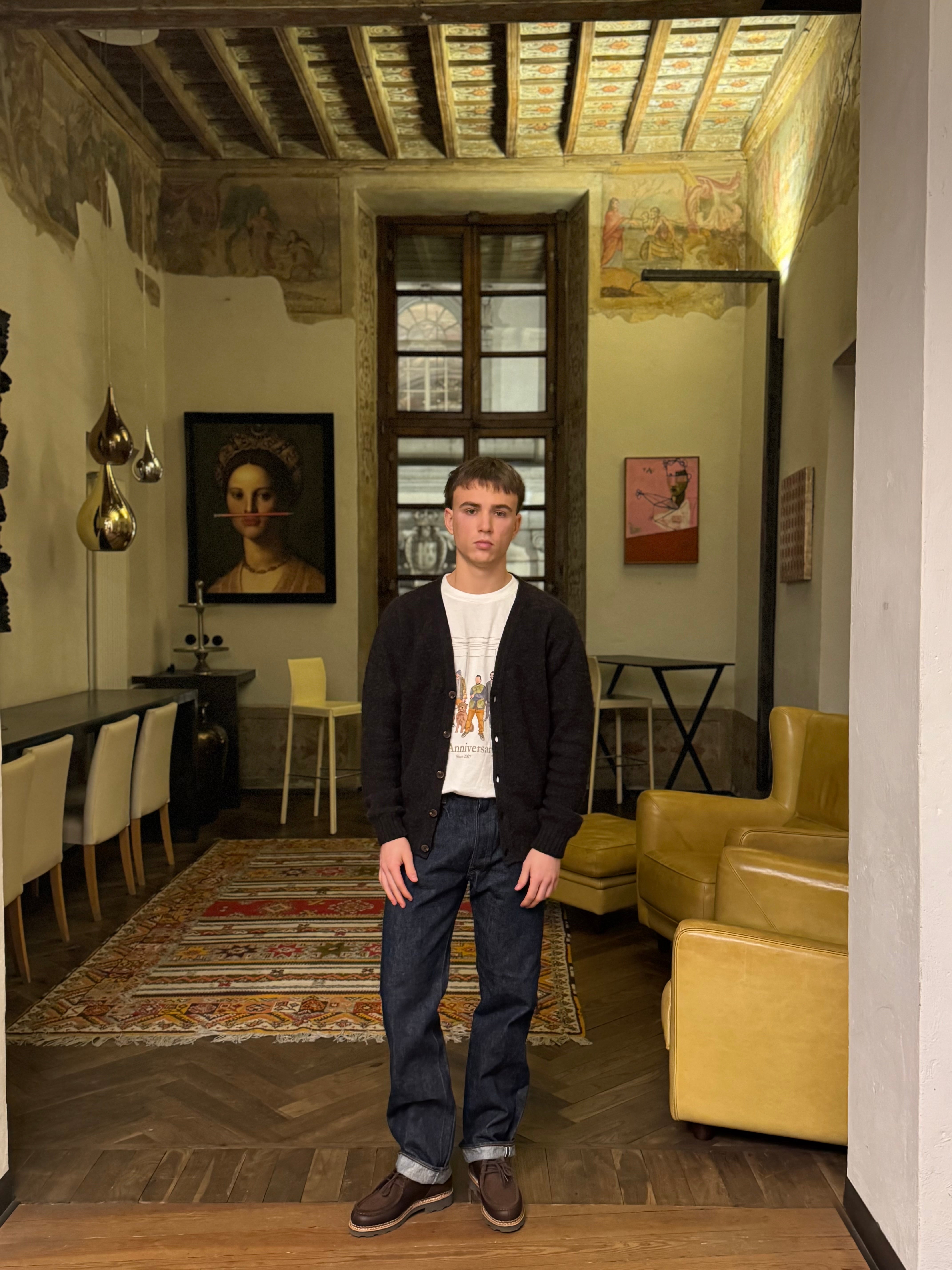 FRESH Dave Shaggy Shetland Wool Cardigan In Volcano