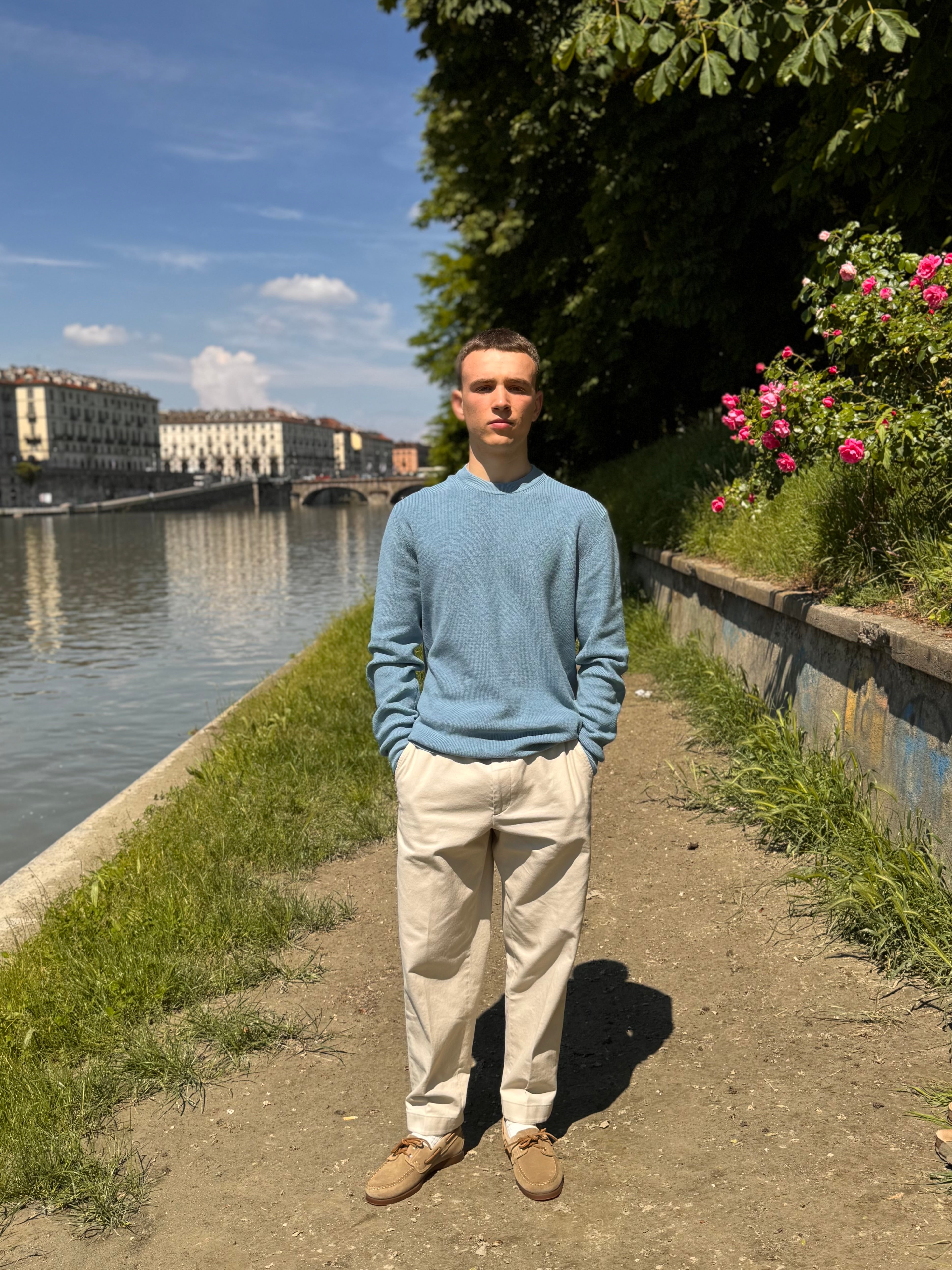 FRESH René Italian Cotton Crew Neck Sweater in Baby Blue