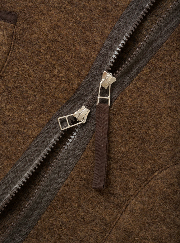 UNIVERSAL WORKS Brown Marl Wool Fleece Zip Liner Jacket