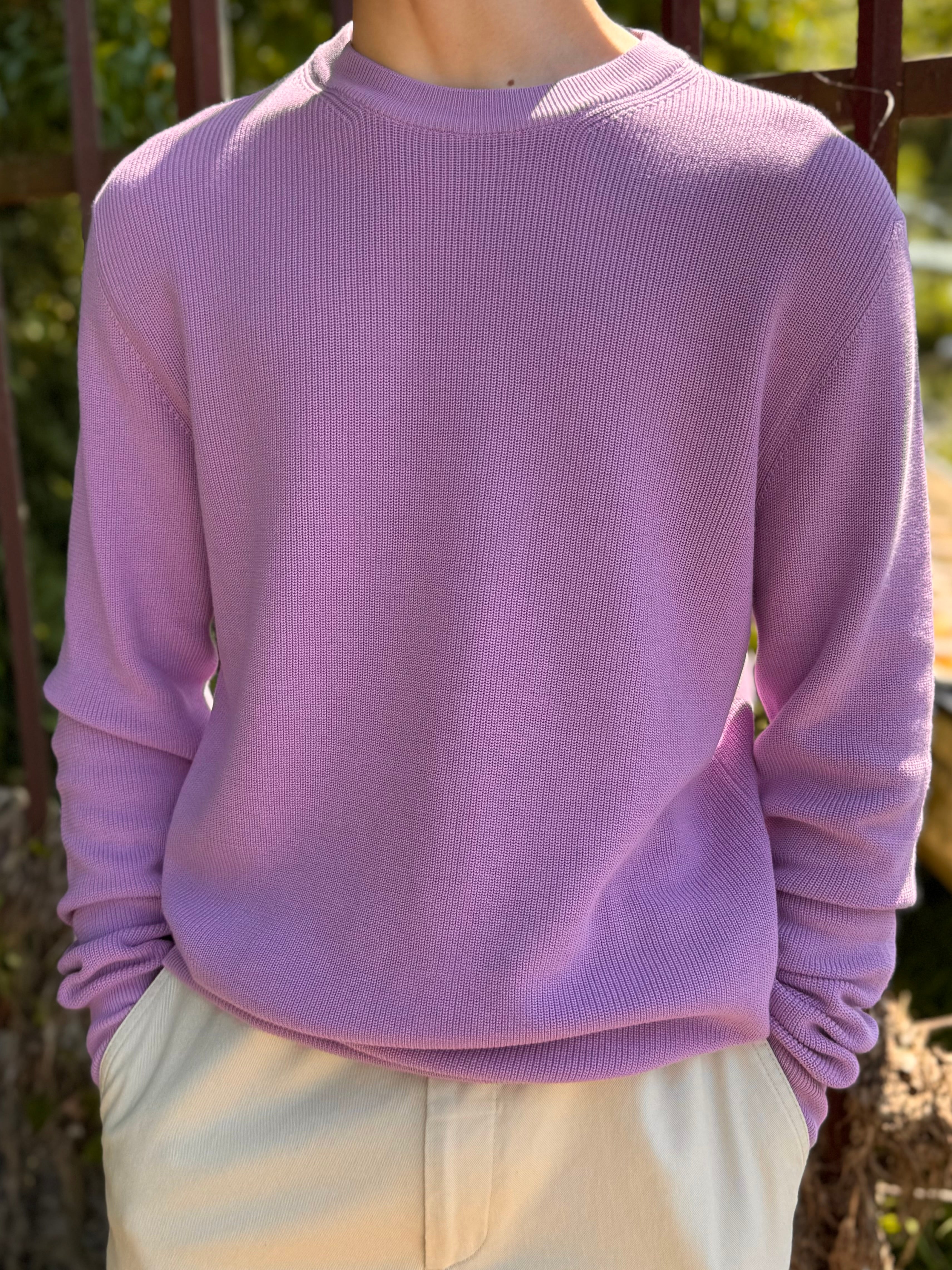 FRESH René Italian Cotton Crew Neck Sweater in Lilac
