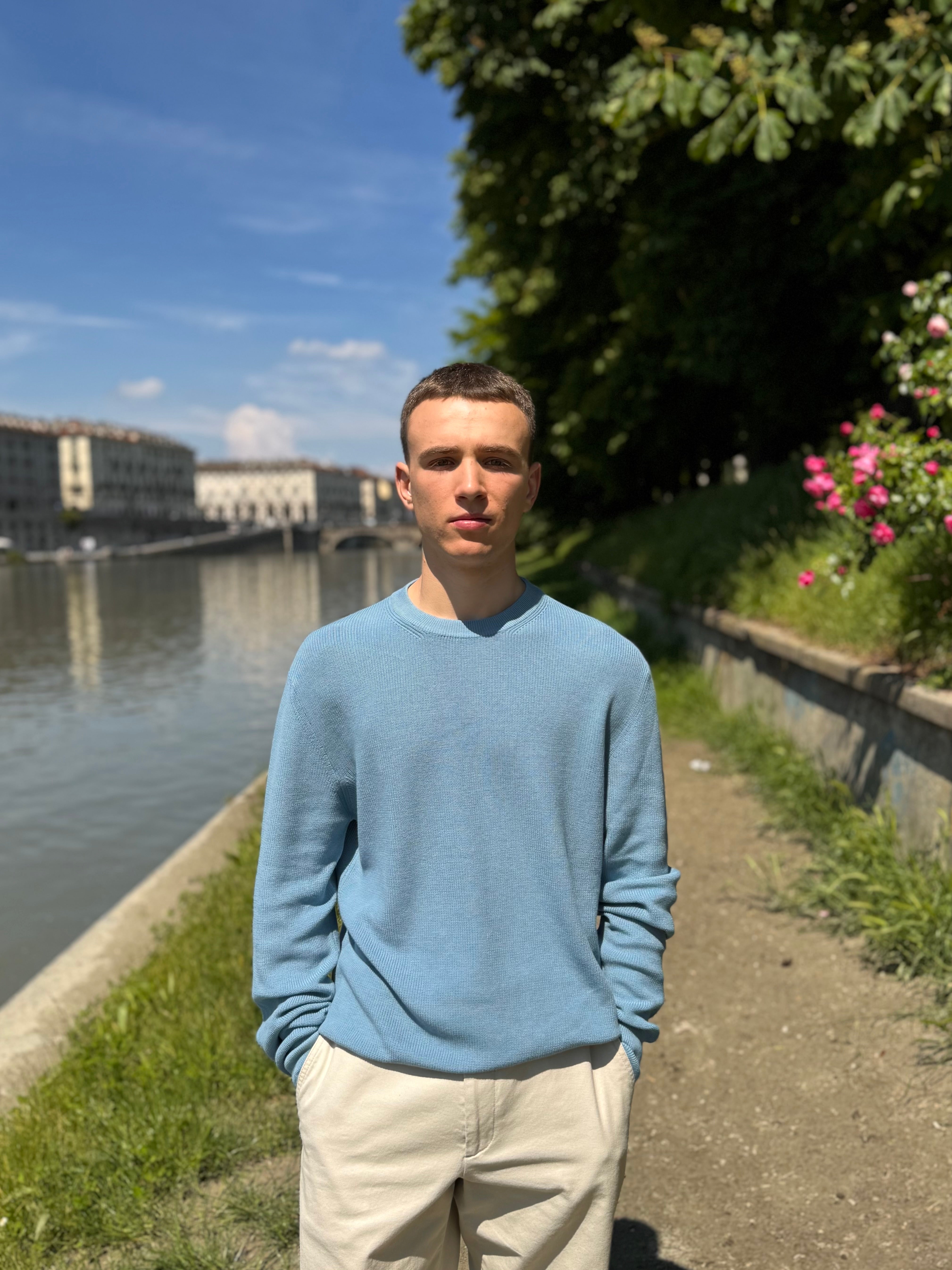 FRESH René Italian Cotton Crew Neck Sweater in Baby Blue