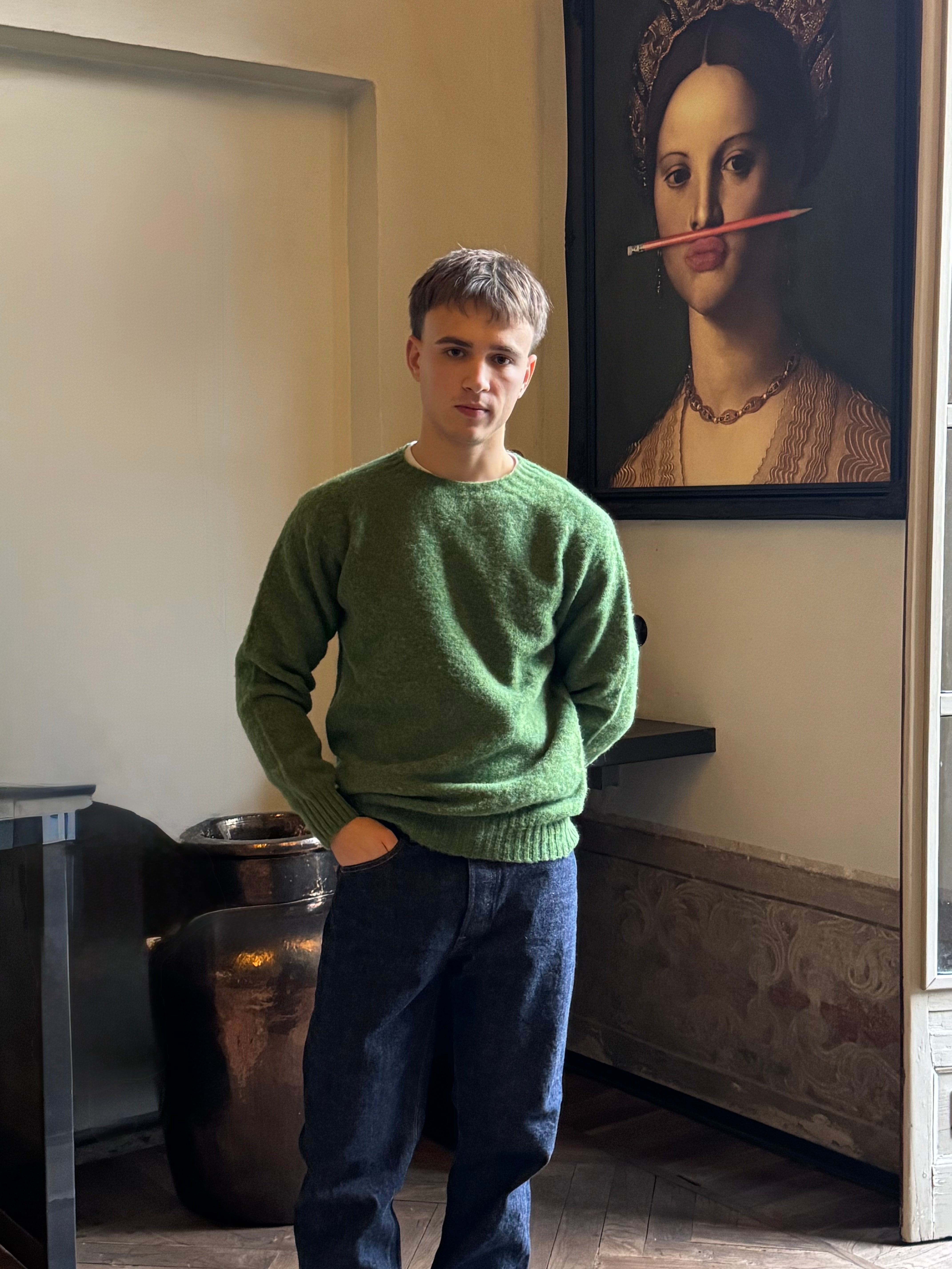 FRESH Sean Shaggy Shetland Wool Jumper In Baize