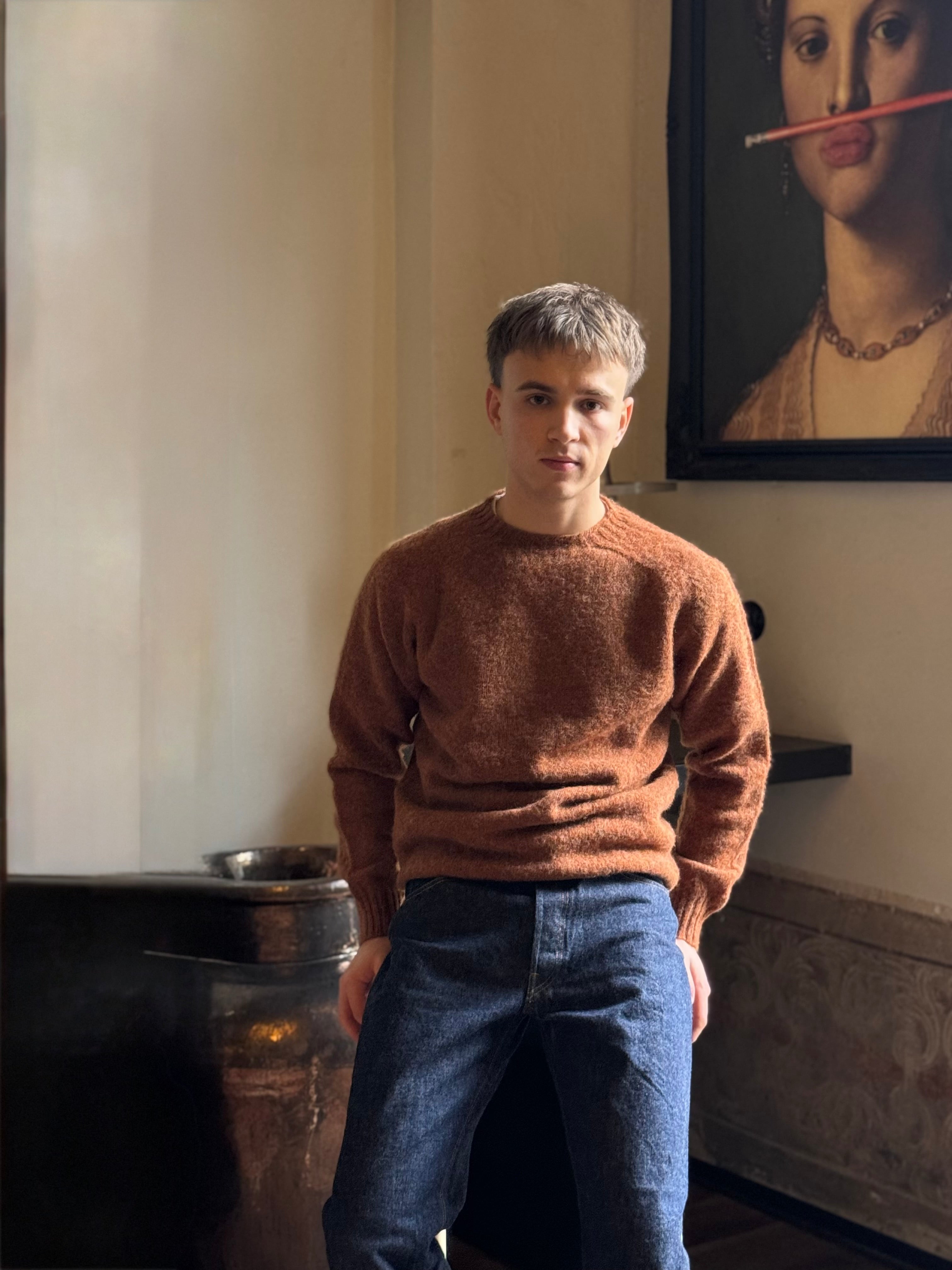 FRESH Sean Shaggy Shetland Wool Jumper In Sienna