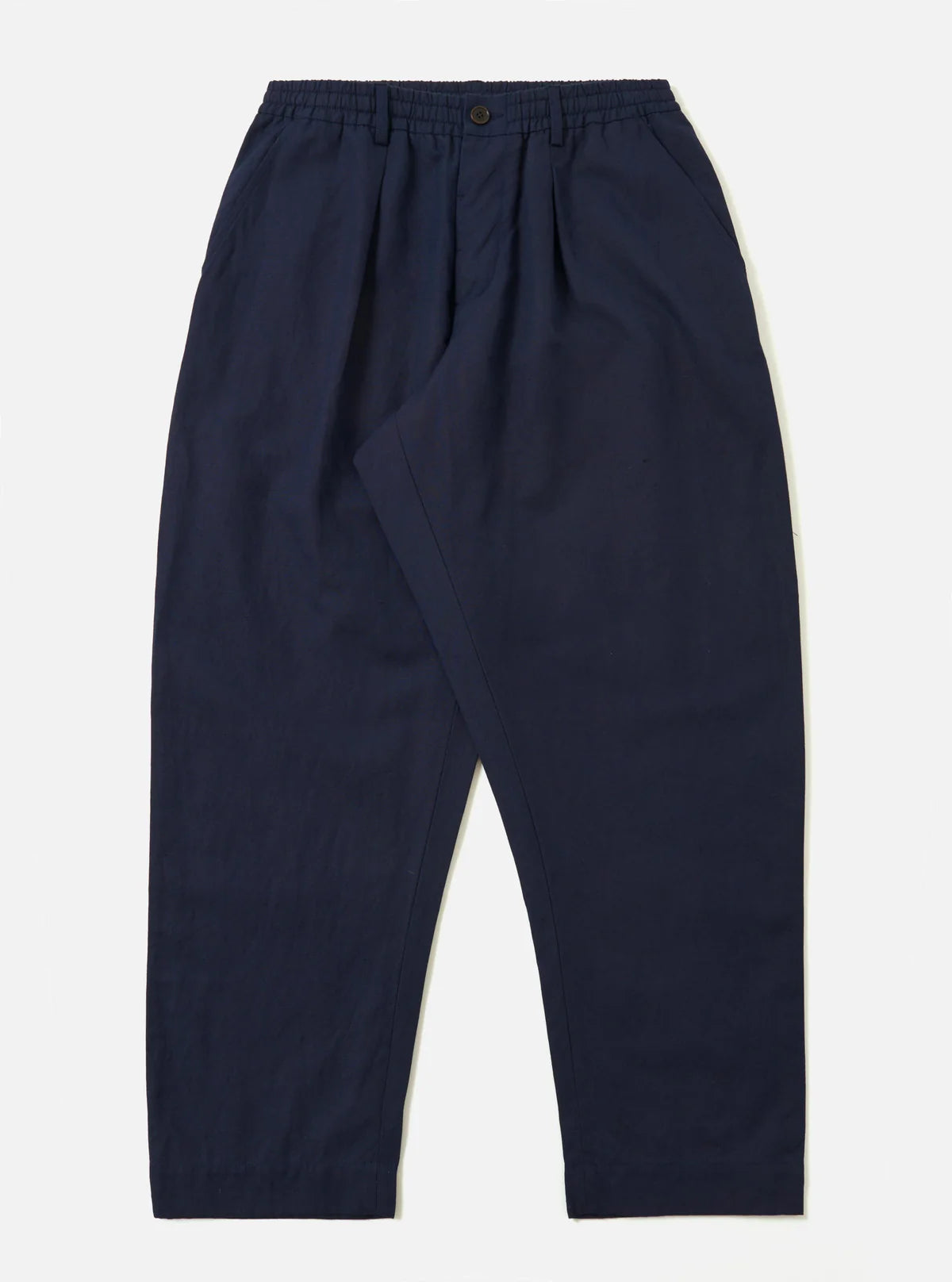 UNIVERSAL WORKS Pantaloni Oxford in lino testurizzato blu navy