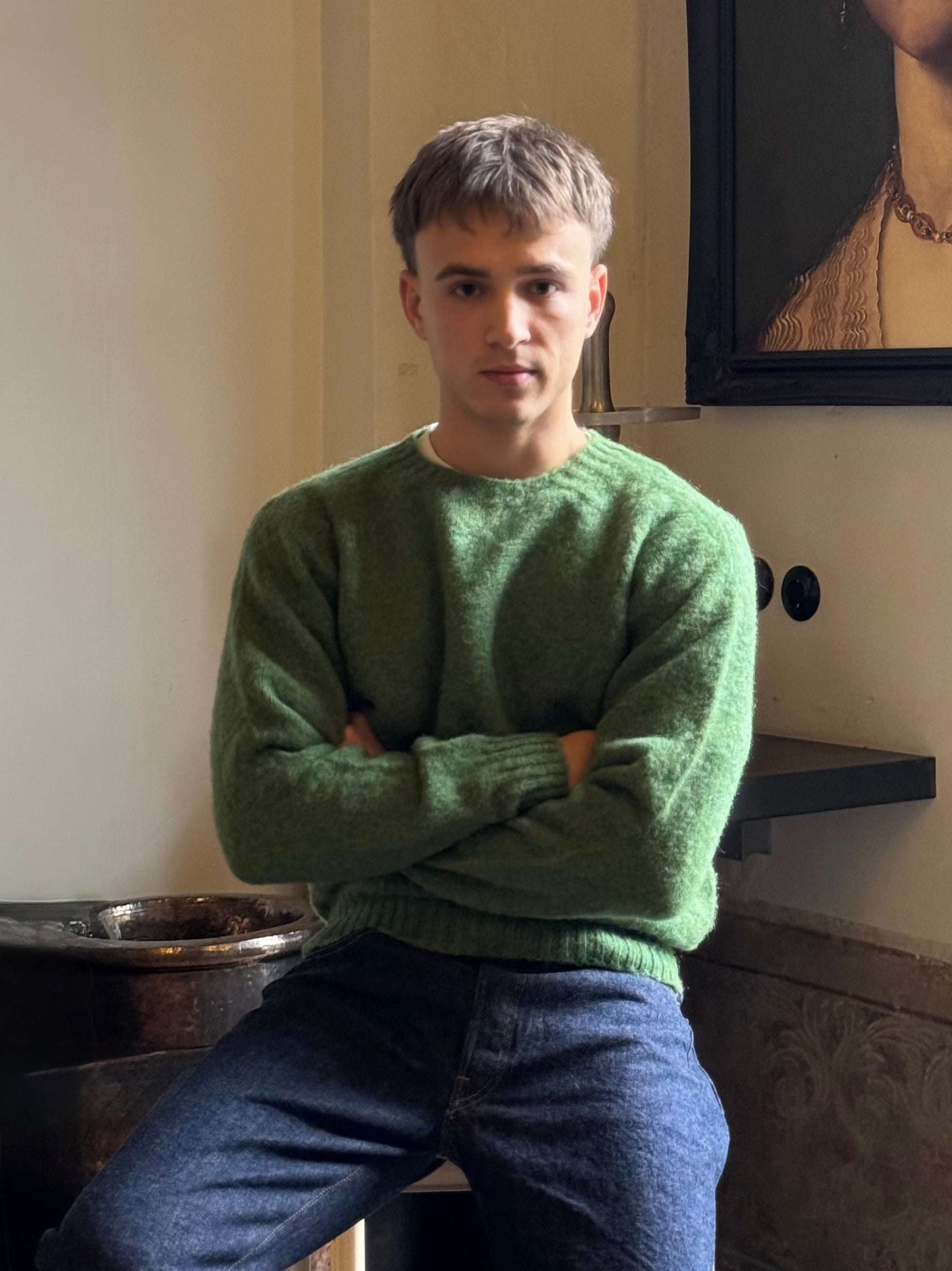 FRESH Sean Shaggy Shetland Wool Jumper In Baize