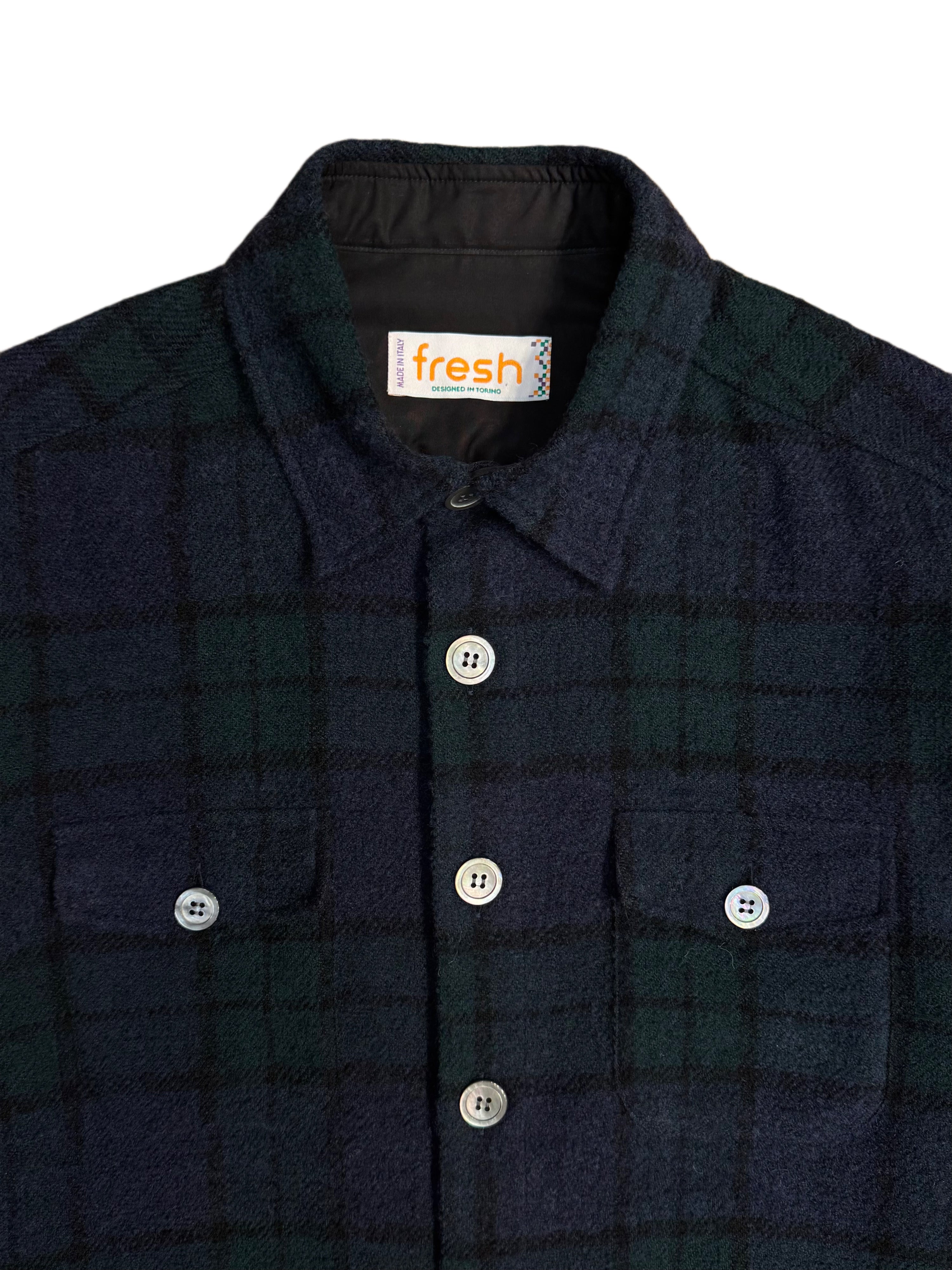 FRESH Tartan Wool Overshirt in Blue and Green
