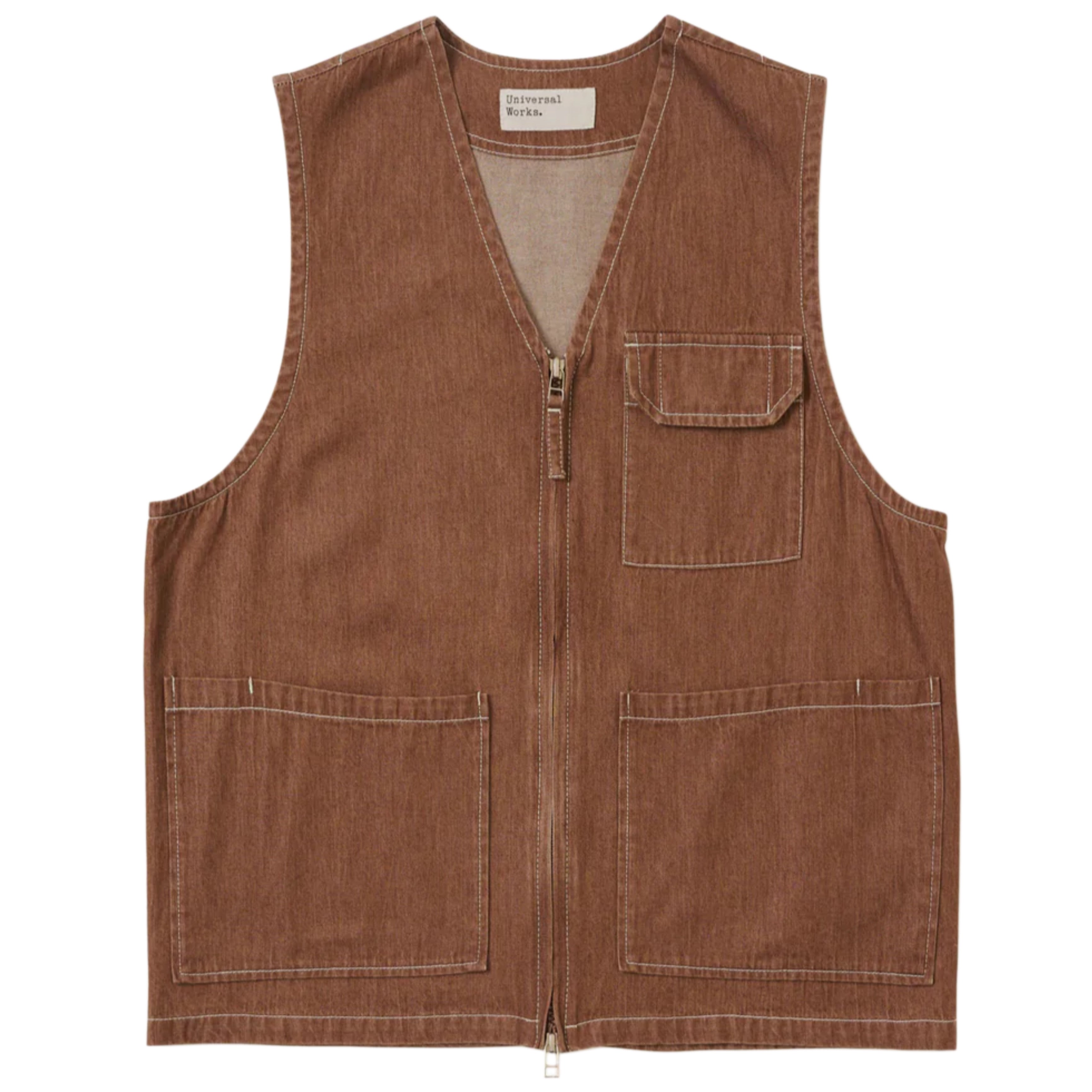 UNIVERSAL WORKS Brown Meco Denim Marine Gilet