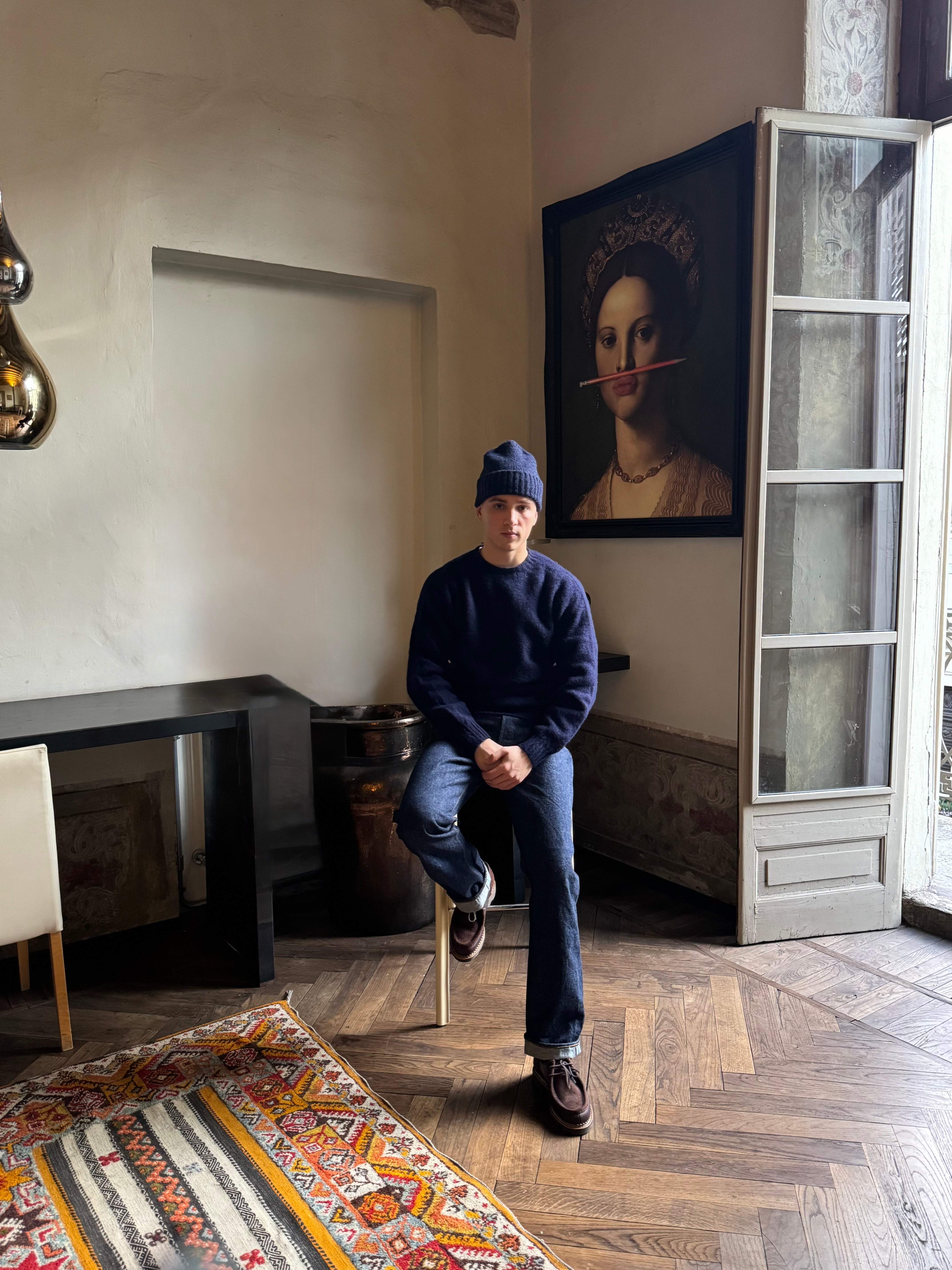 FRESH Sean Shaggy Shetland Wool Jumper In Navy