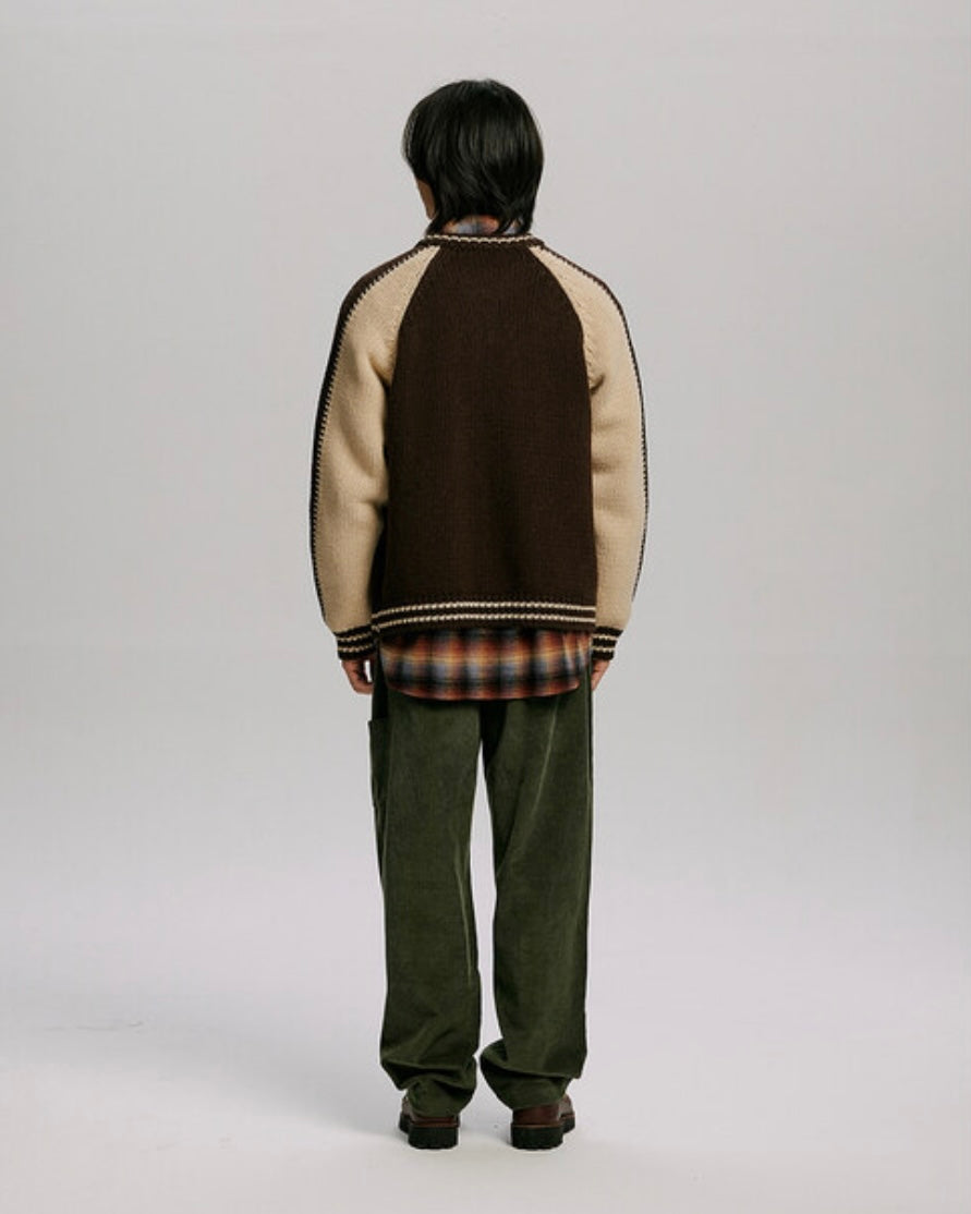 FRIZMWORKS Wool Varsity Cardigan Brown Tan
