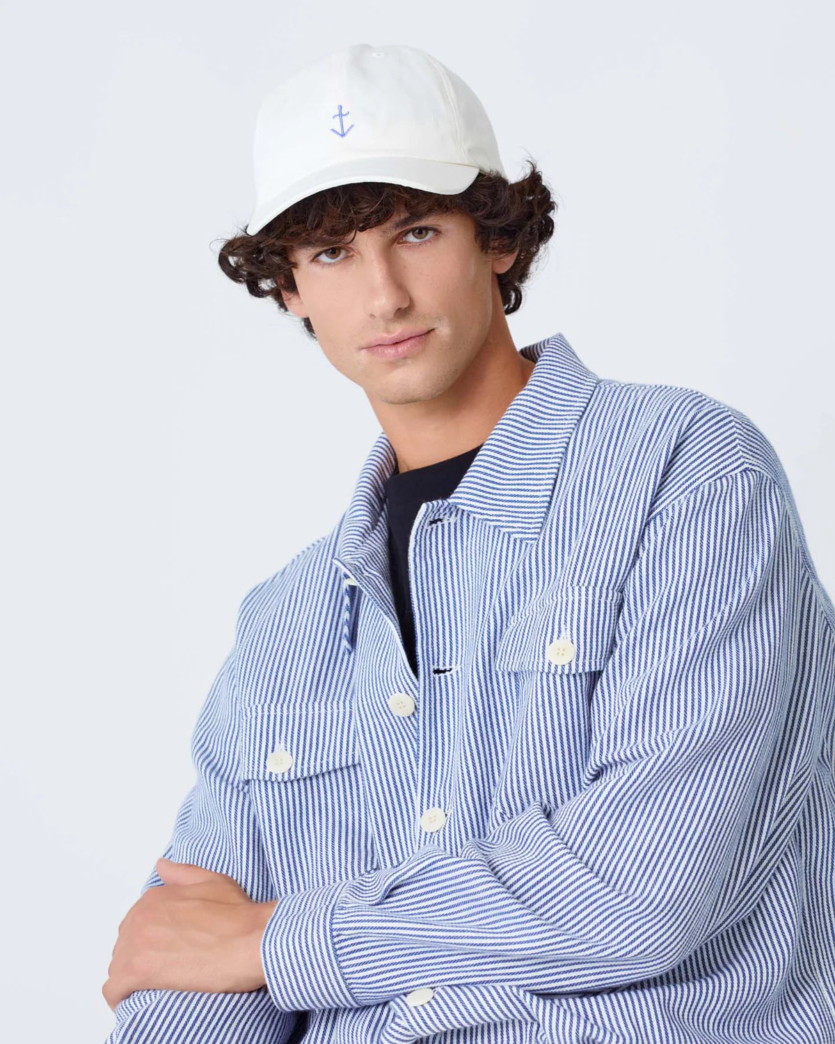 Cappellino in Cotone LA PAZ Santos con Logo Blu Vento Bianco Sporco