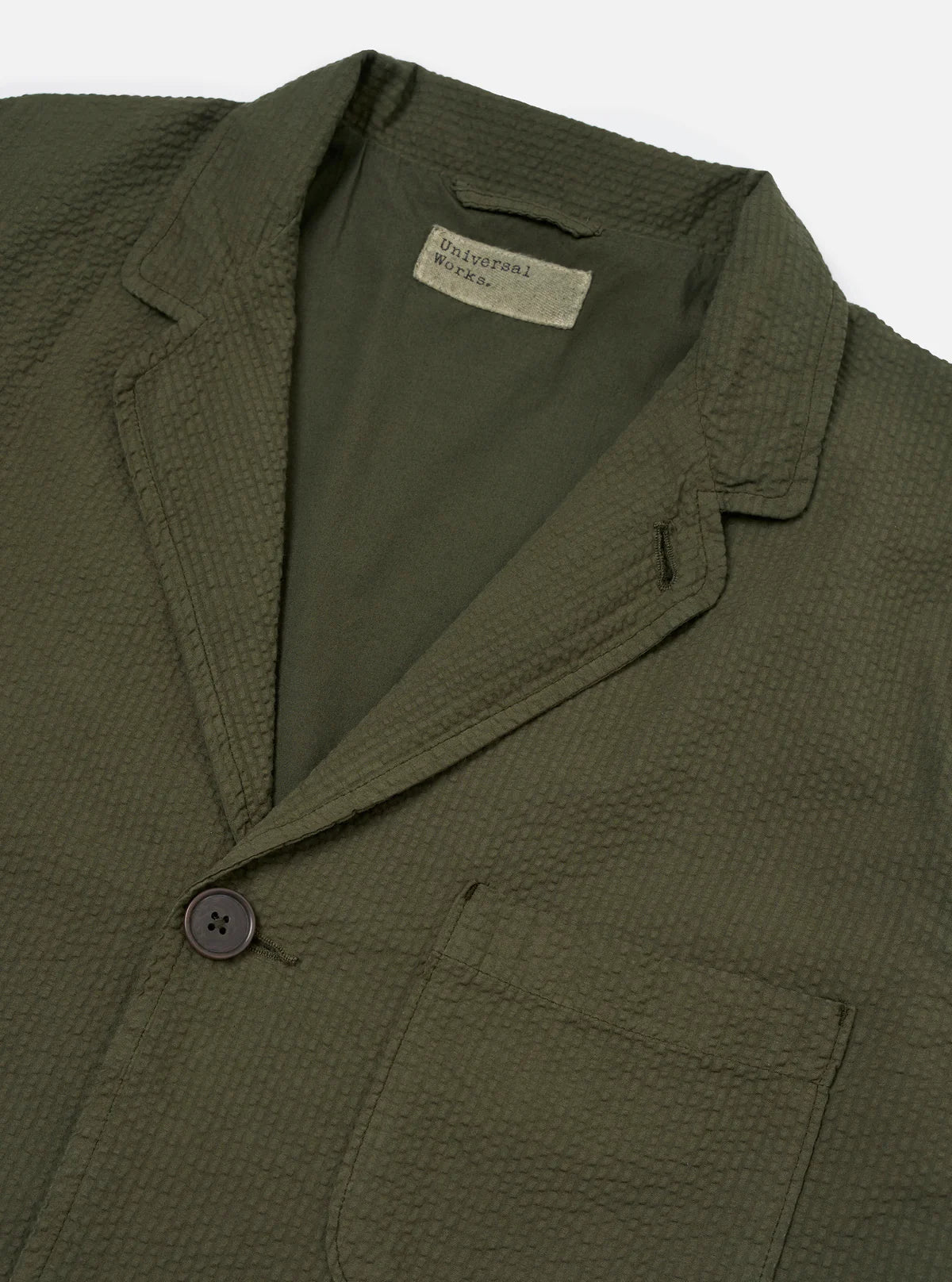 UNIVERSAL WORKS Olive Merida Seersucker Three Button Jacket