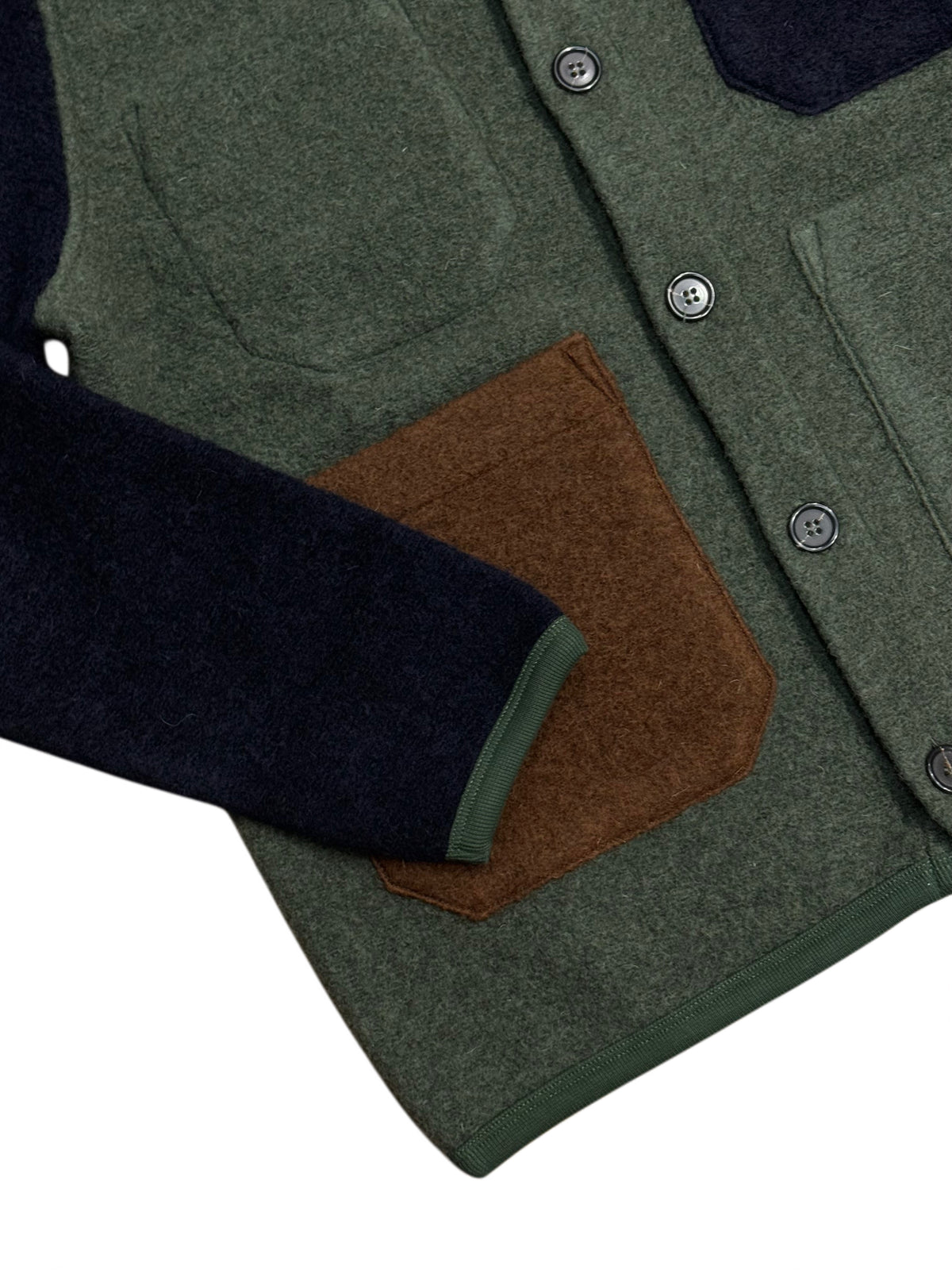 UNIVERSAL WORKS x Fresh Cardigan Wool Fleece Olive Cocoa