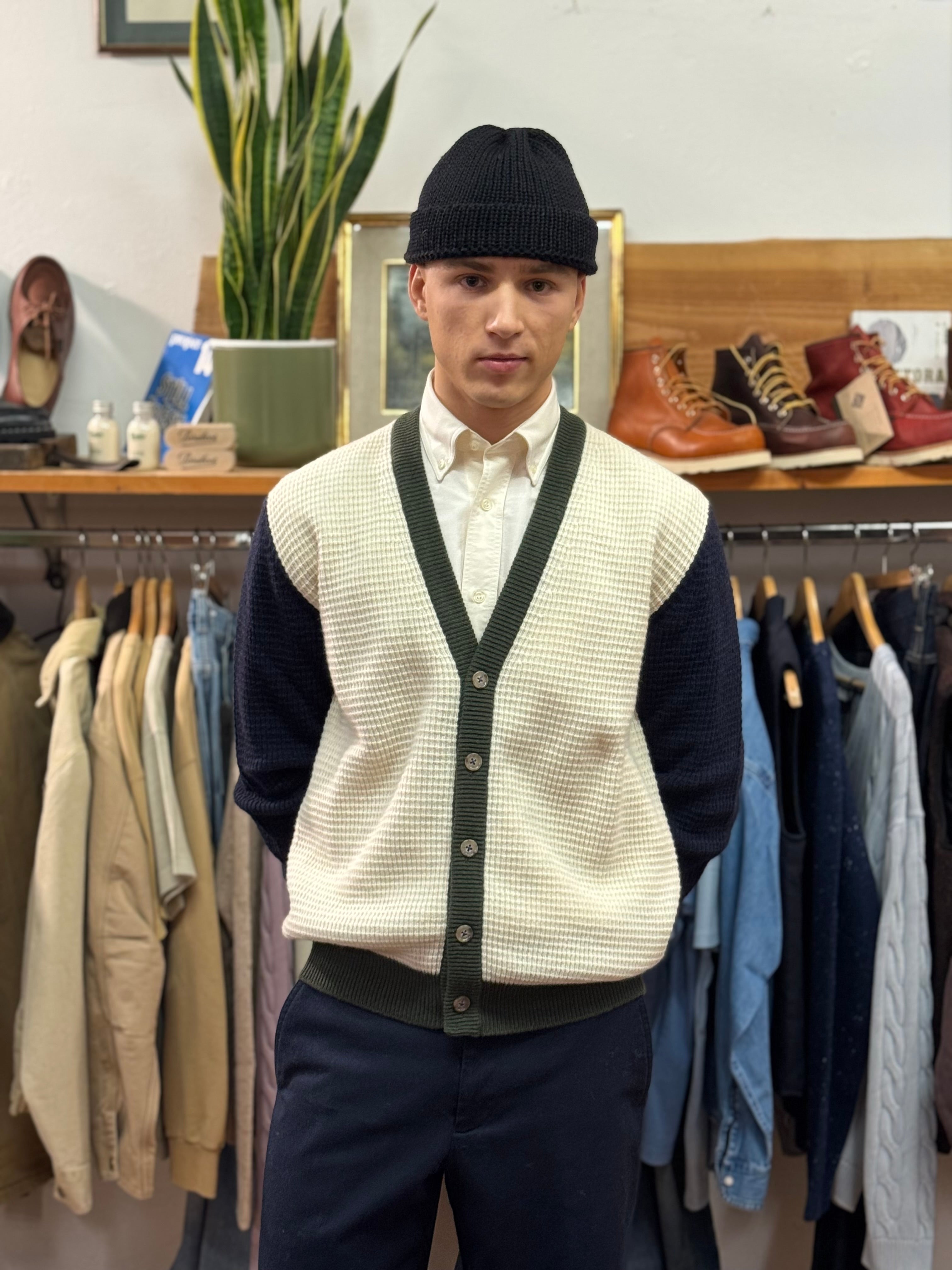 FRESH Adam Waffle-Knit Merino Wool Cardigan