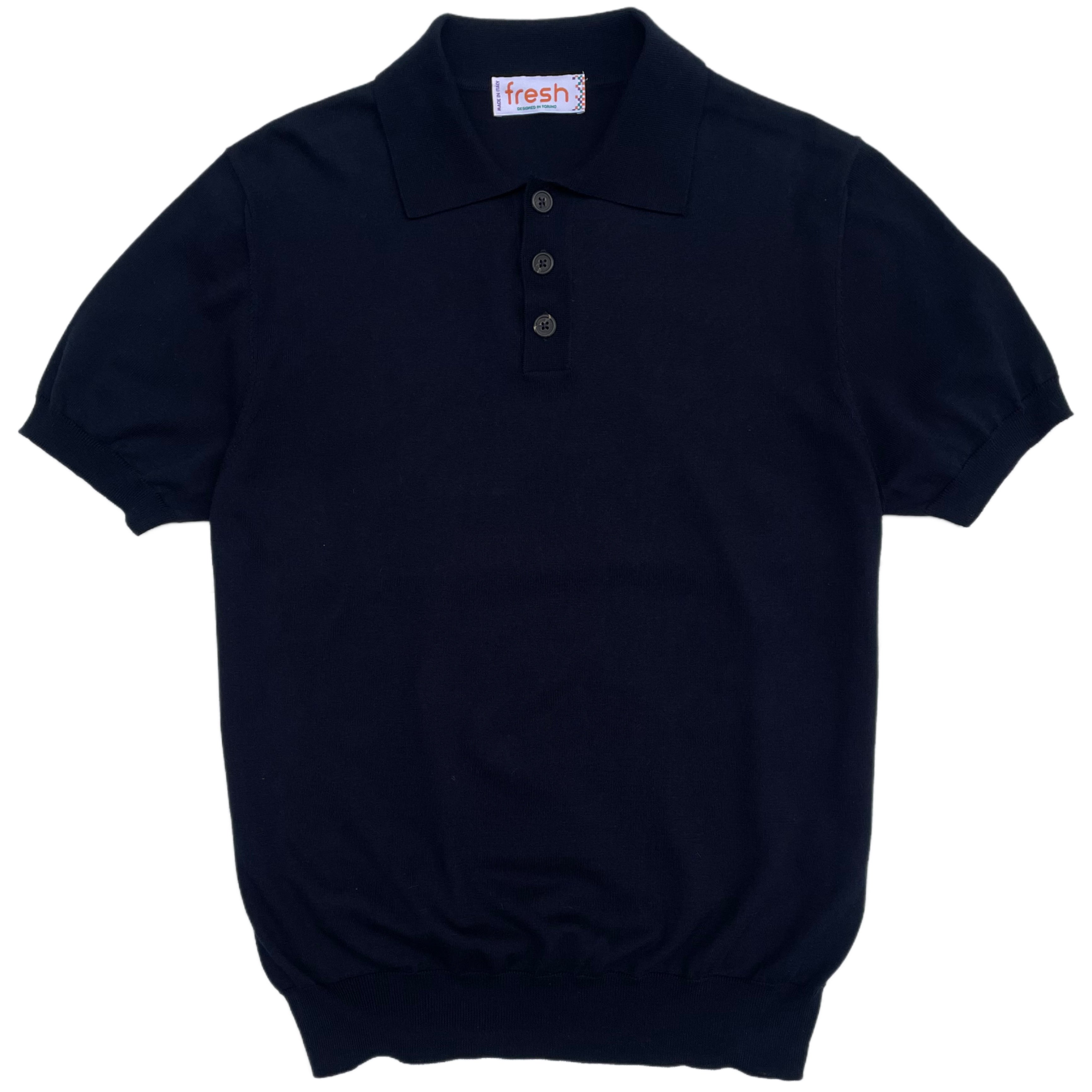 FRESH Weller Extra Fine Cotton Knitted Polo In Navy